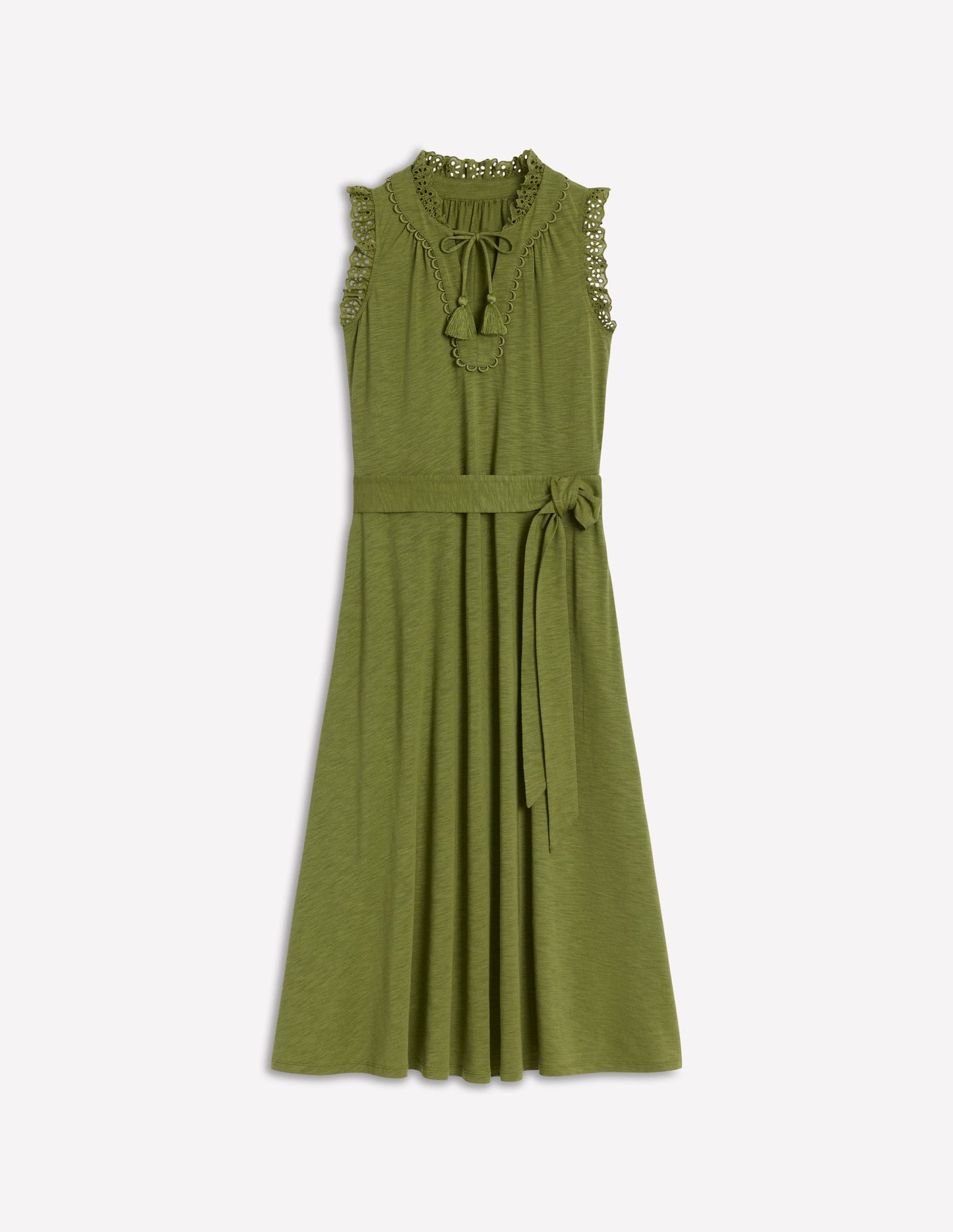 Aria Broderie Trim Midi Dress-Deep Olive