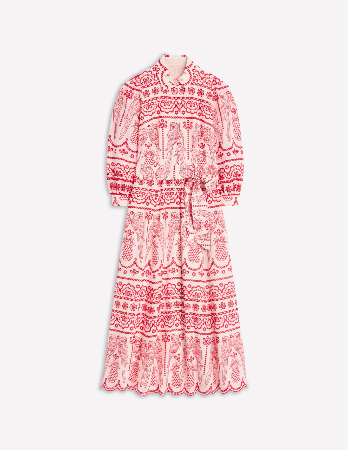 Clara Broderie Shirt Dress-Poppy Red, Parrot Broderie