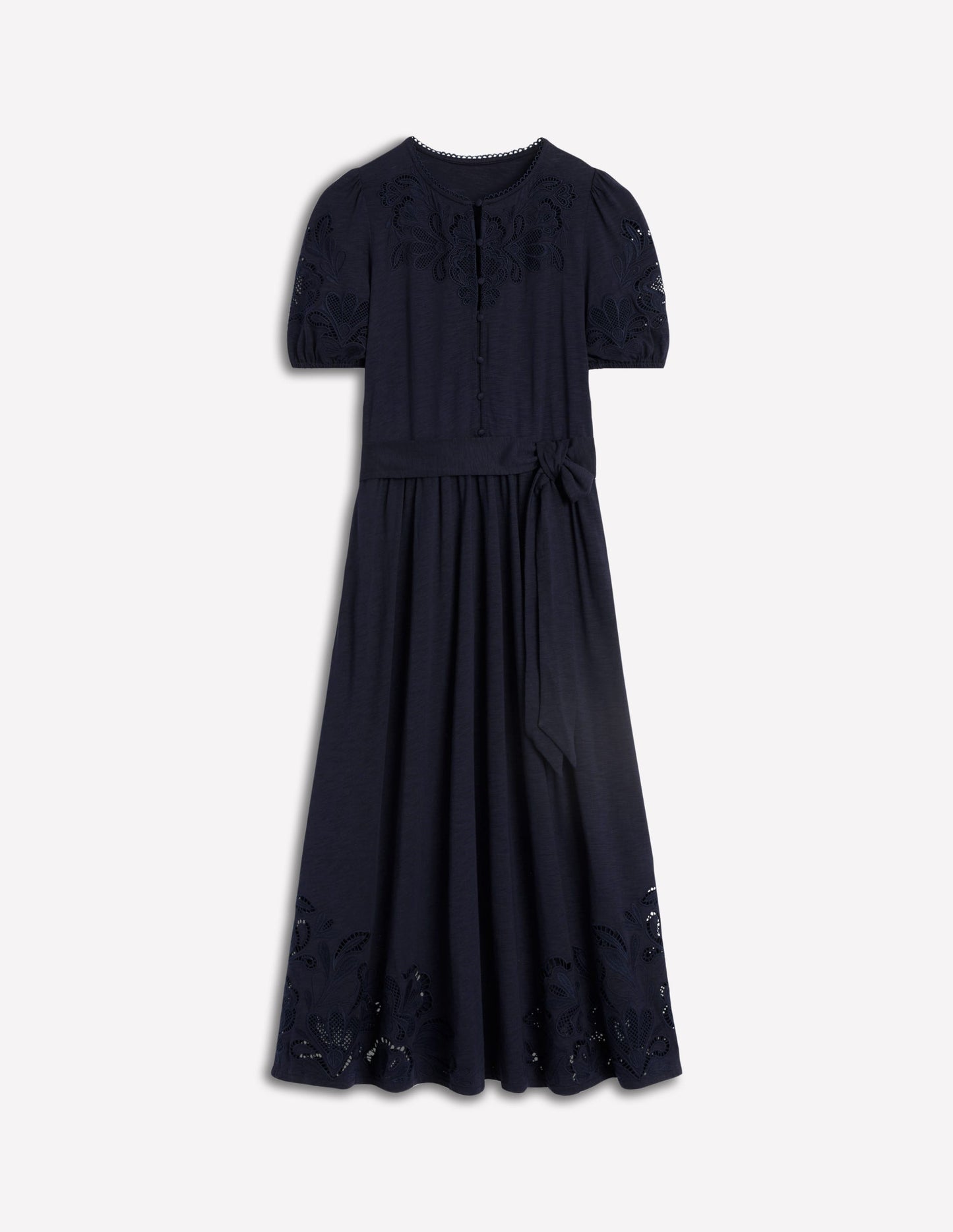 Cutwork Detail Midi Dress-Navy
