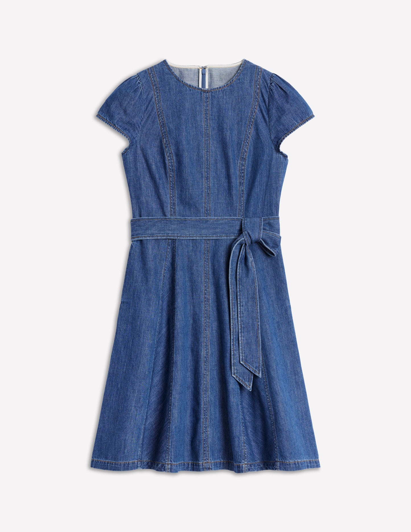 Imo Denim Godet Short Dress-Mid Vintage Denim