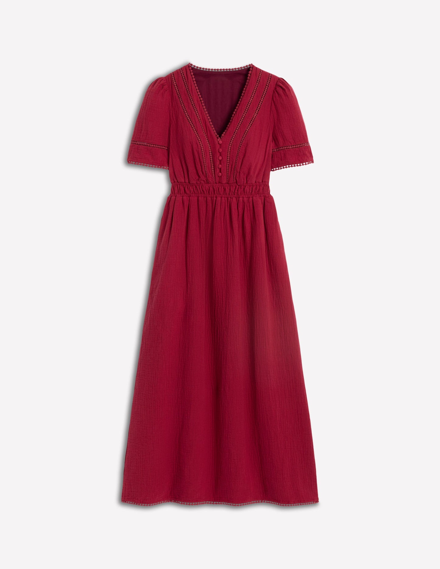 Trim Double Cloth Dress-Garnet Red