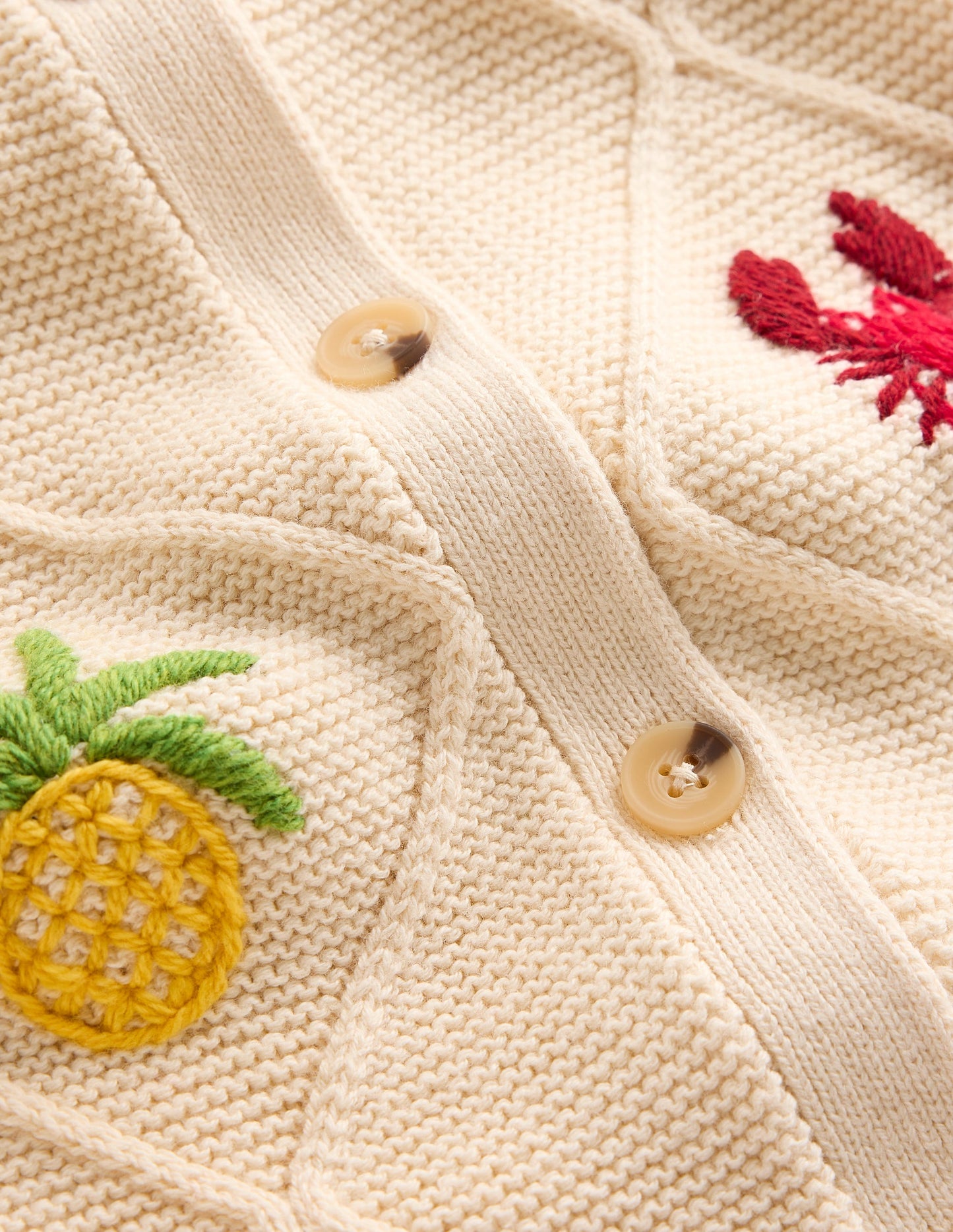 Embroidered T-Shirt Cardigan-Warm Ivory, Tropical Bonanza