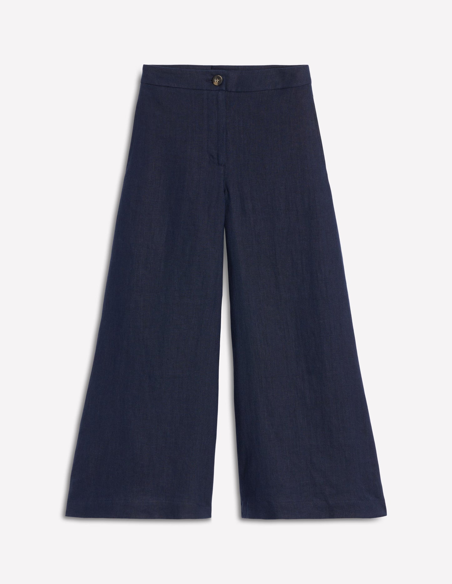 Wide Crop Linen Trousers-Navy