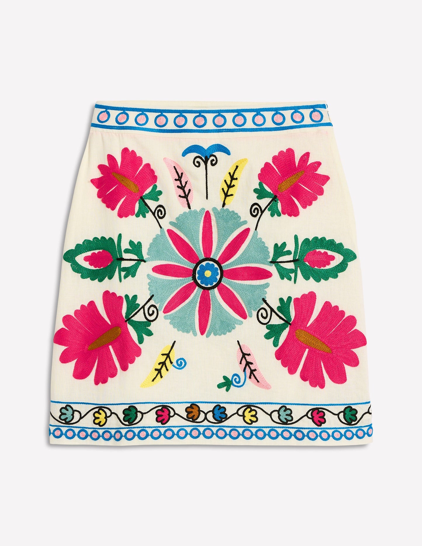 Aline Embroidered Linen Skirt-Ivory Embroidery