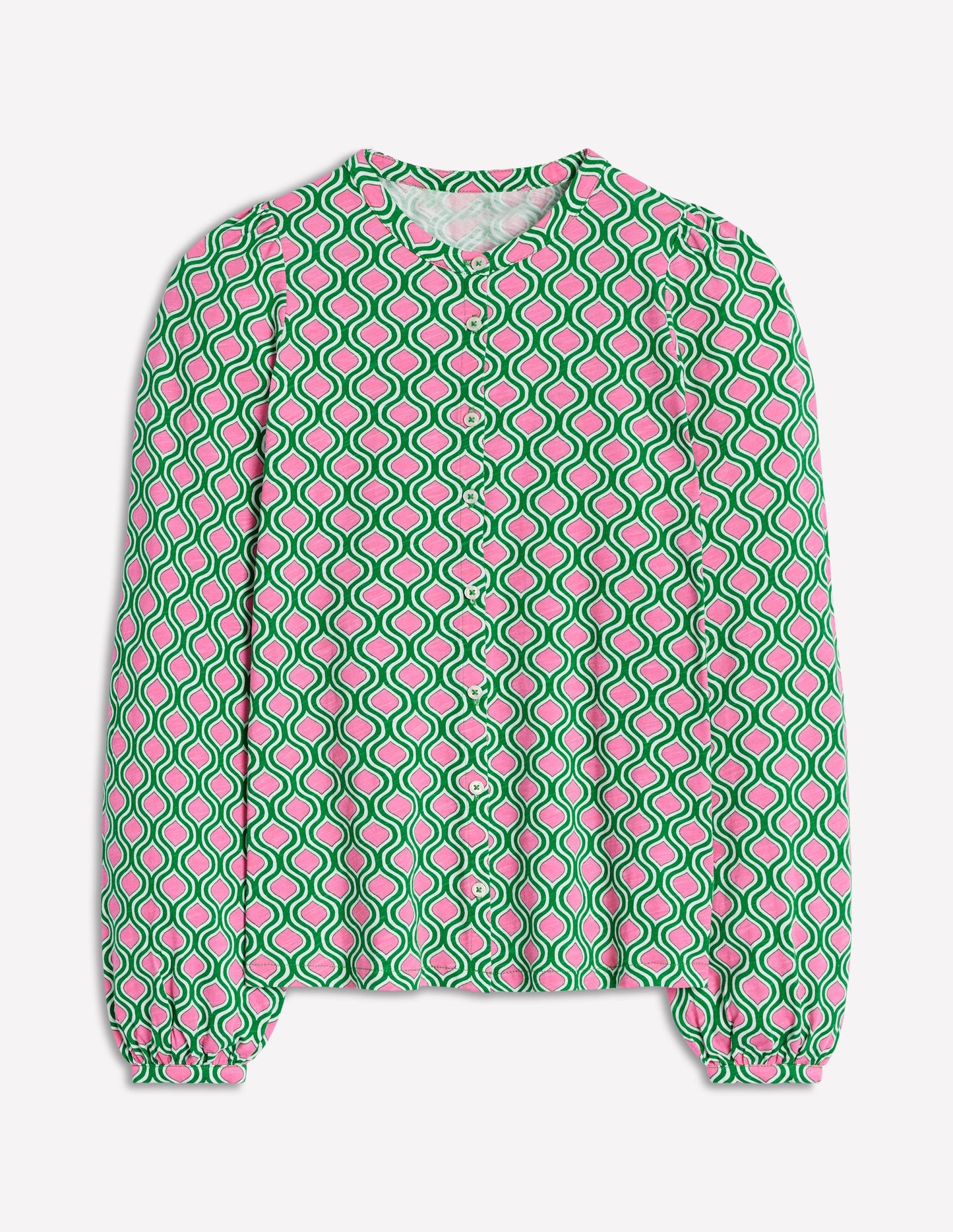 Marina Jersey Shirt-Rich Emerald, Geo Trellis