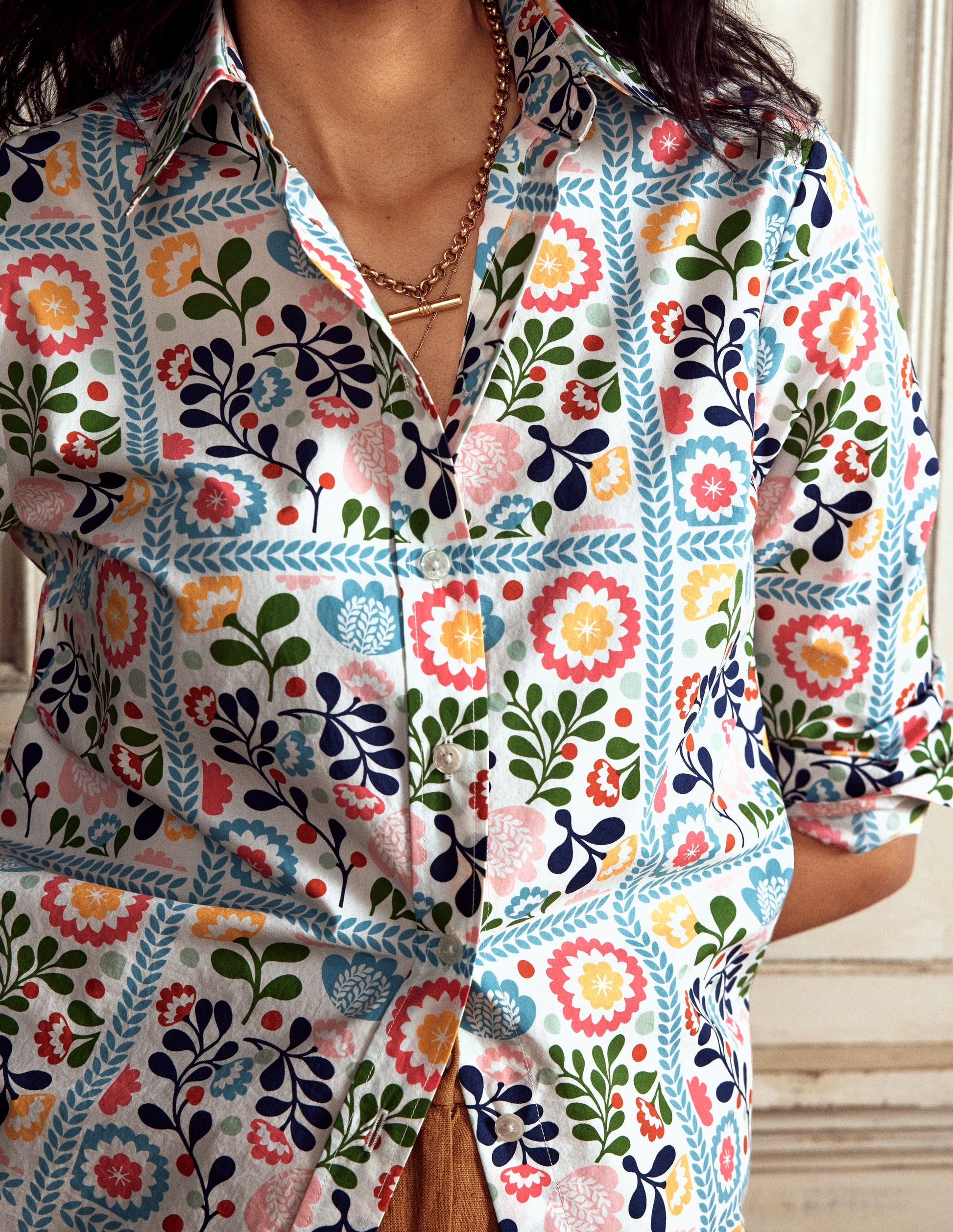 Sienna Cotton Shirt-Multi, Vine Tile-2