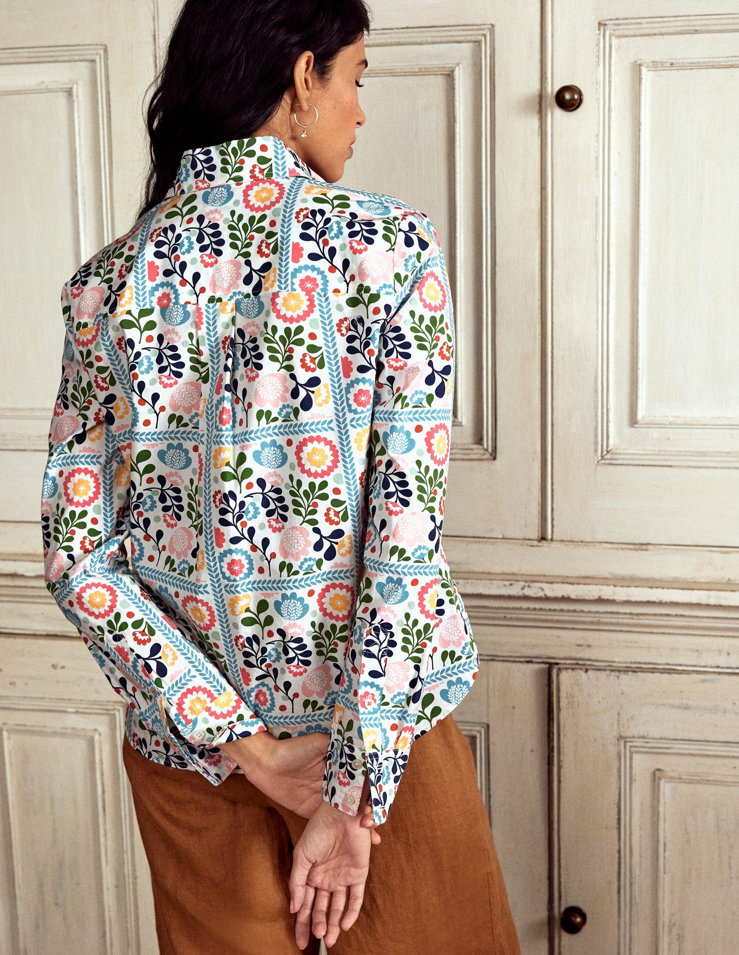 Sienna Cotton Shirt-Multi, Vine Tile