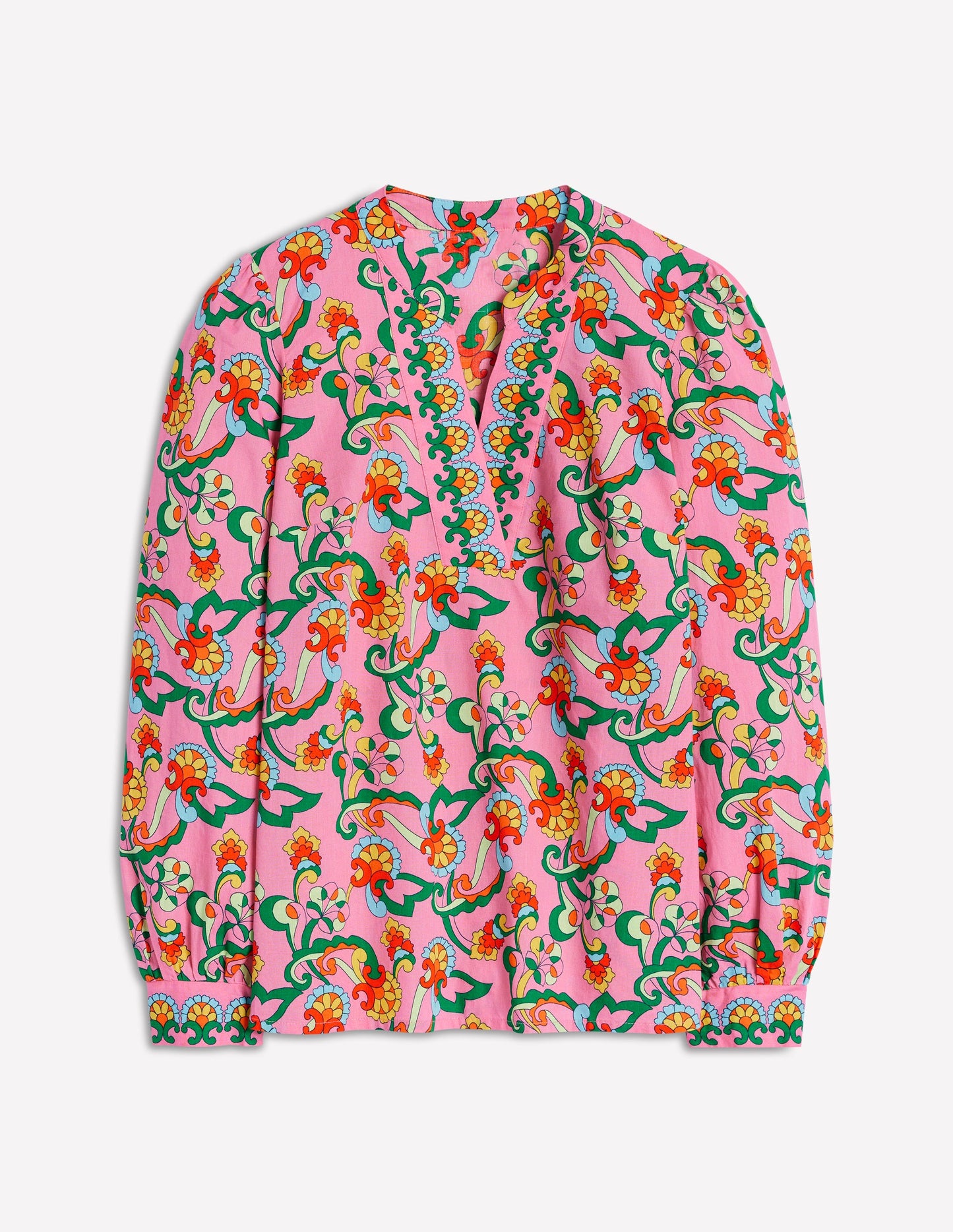 Cotton Notch Neck Top-Pink Rose, Foliage Trail