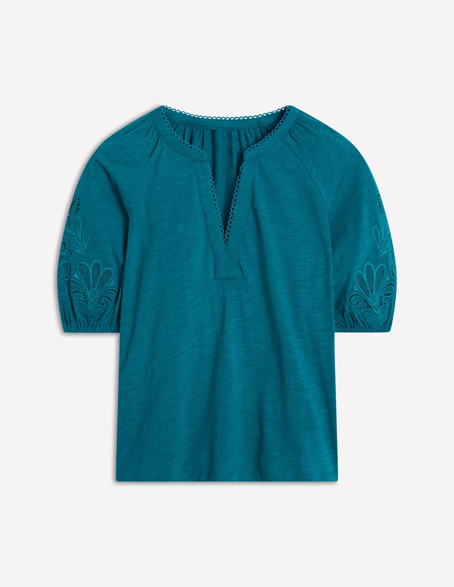 Cutwork Notch Neck Top-Deep Sea Green