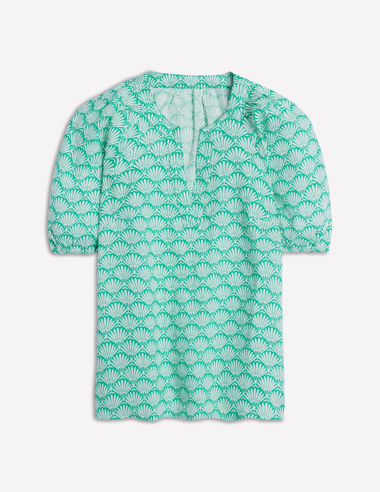 Brooke Linen Top-Aquamarine, Deco Palm