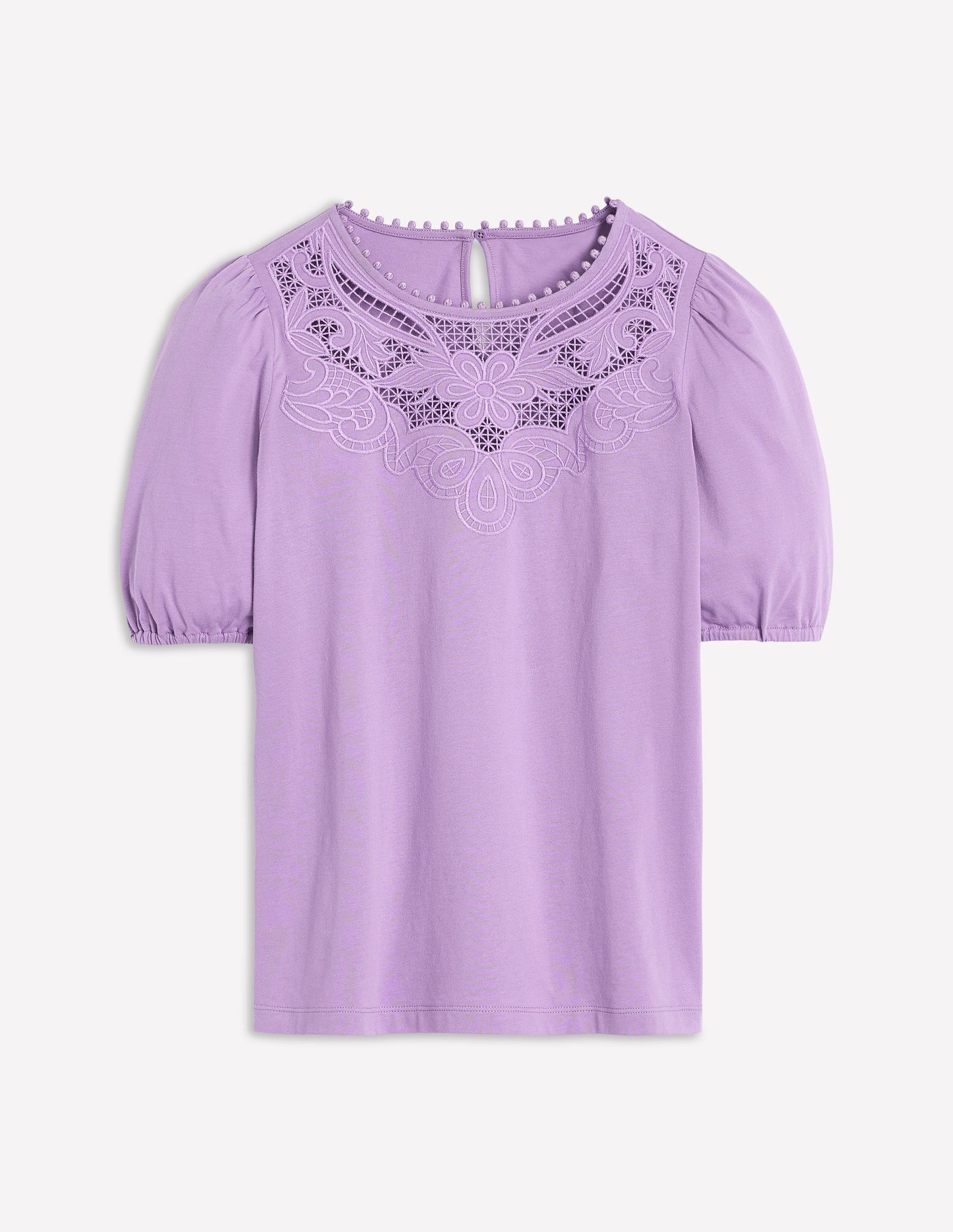 Cutwork Puff Sleeve T-Shirt-Aster Purple