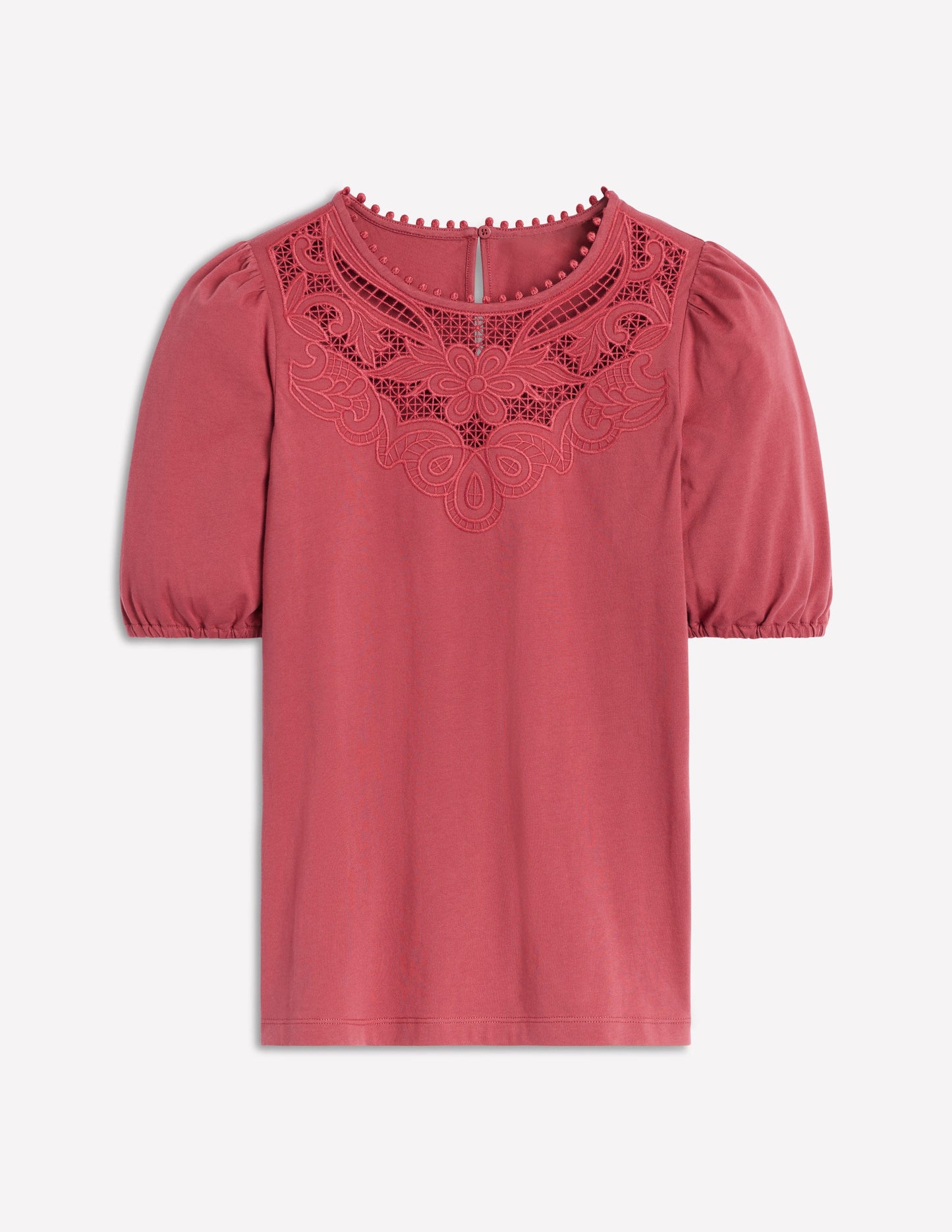 Cutwork Puff Sleeve T-Shirt-Teracotta