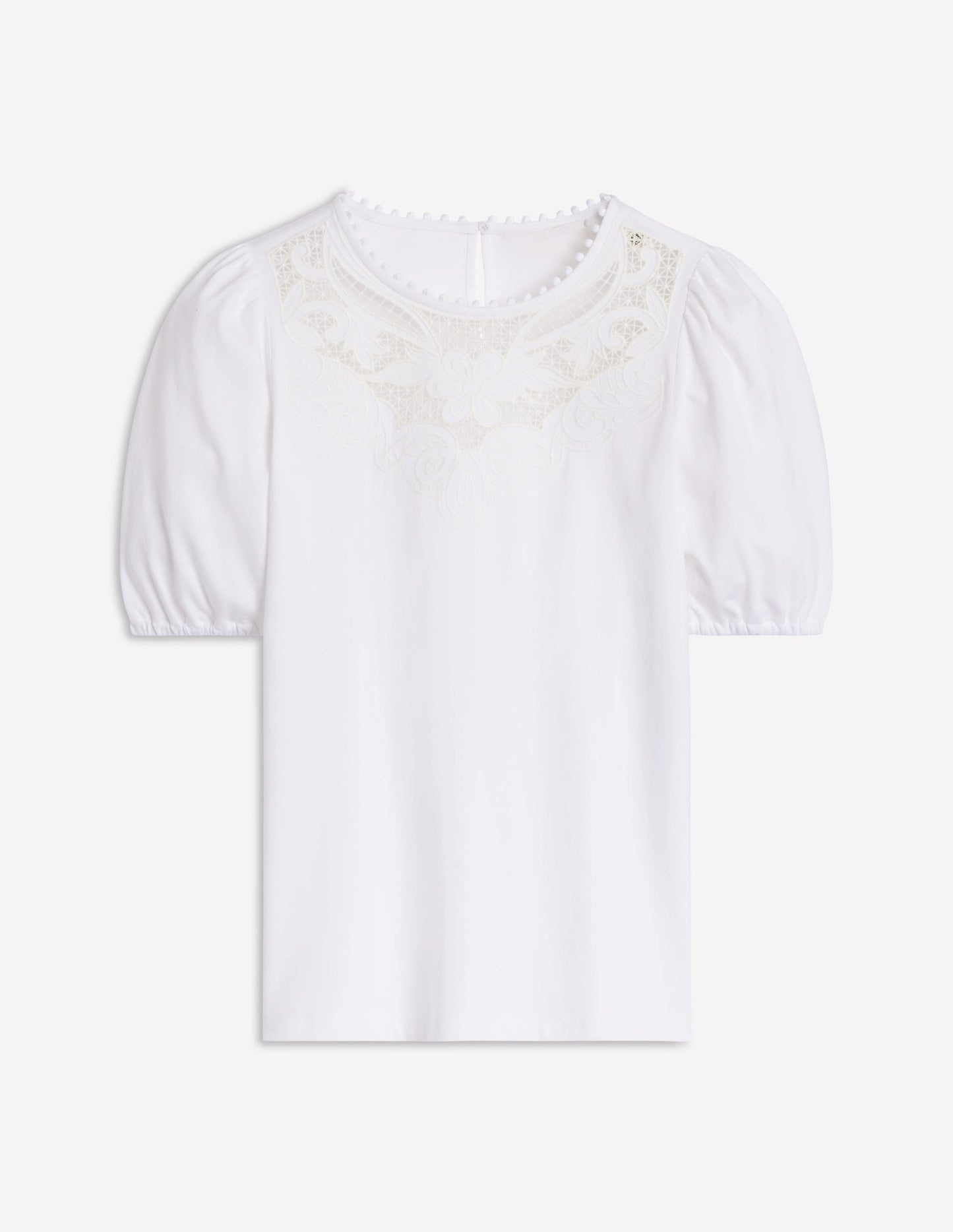 Cutwork Puff Sleeve T-Shirt-White