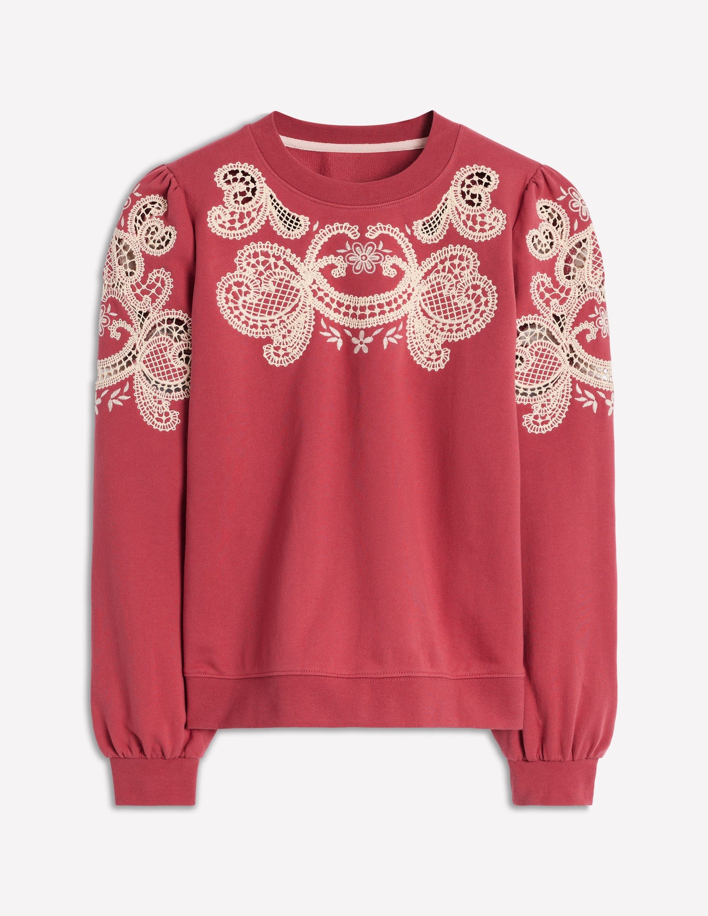 Puff Sleeve Cutwork Sweatshirt-Teracotta