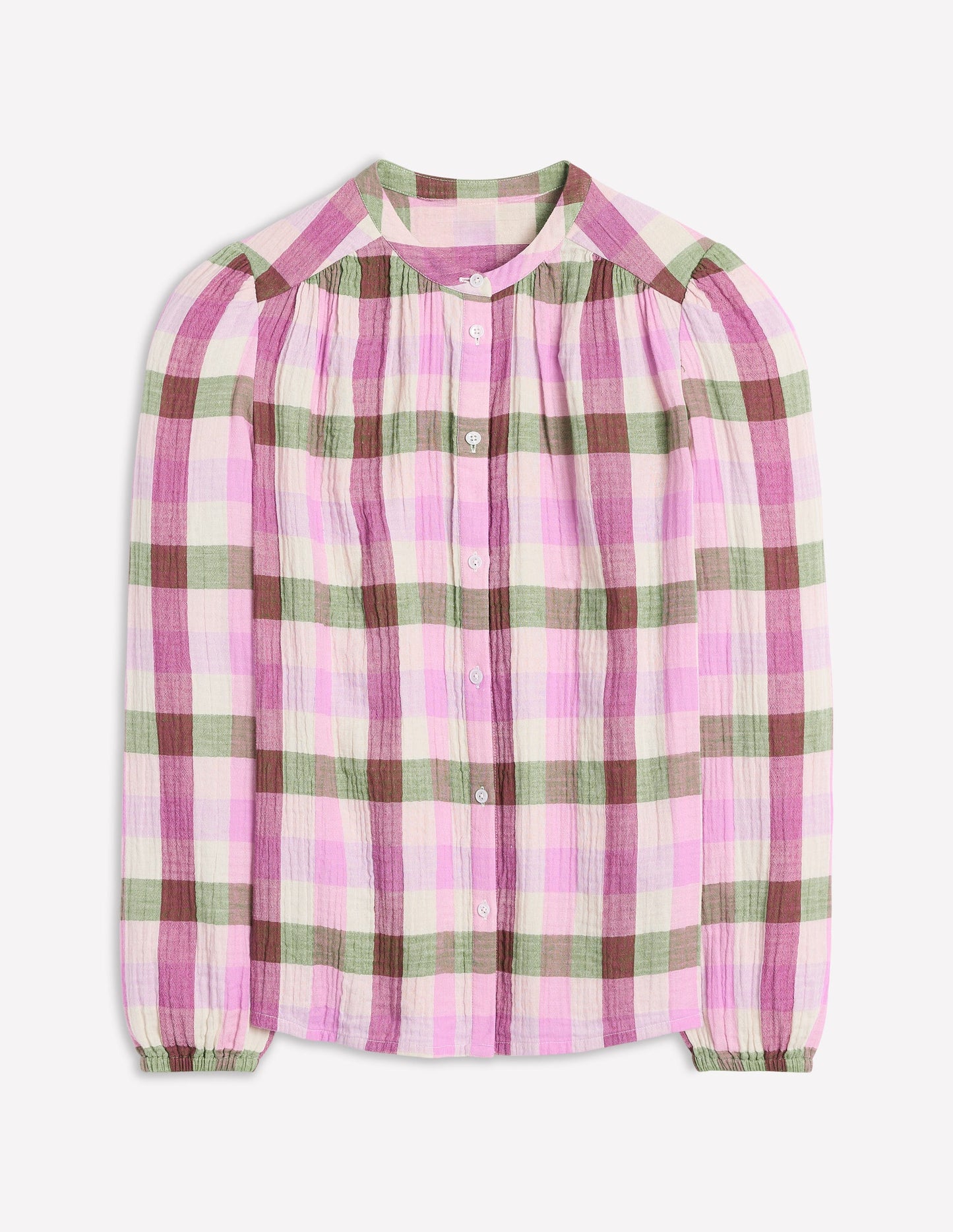 Gingham Double Cloth Top-Pink and Green Gingham