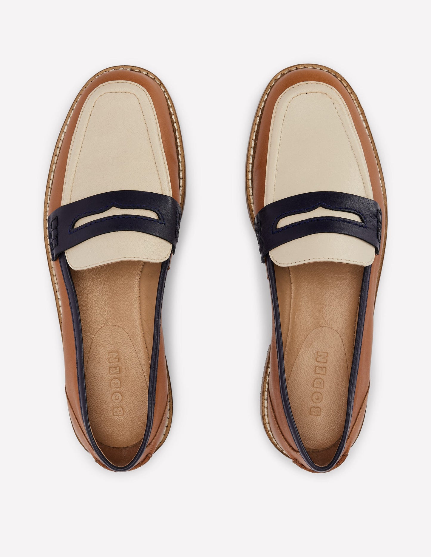 Nya Penny Loafers-Tan Colourblock