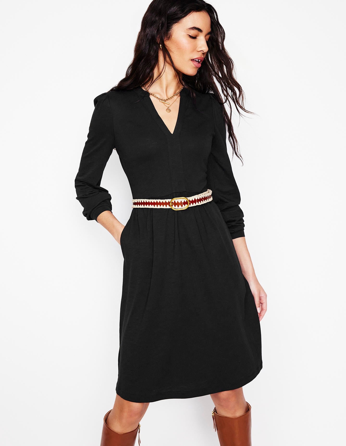 Naomi Relaxed Jersey Dress-Black Boden UK1