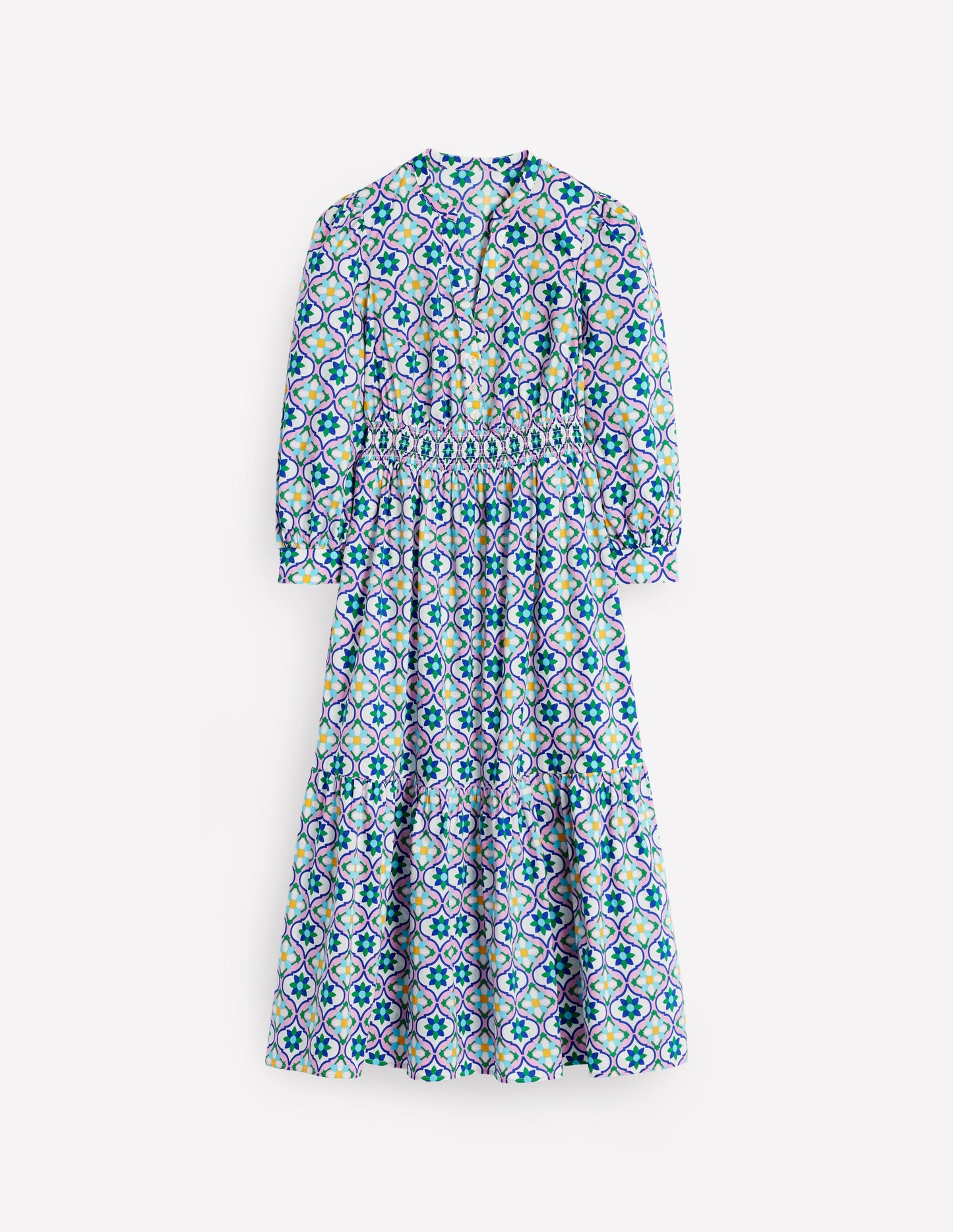 Elena Tiered Cotton Midi Dress-Multi, Floweret Tile