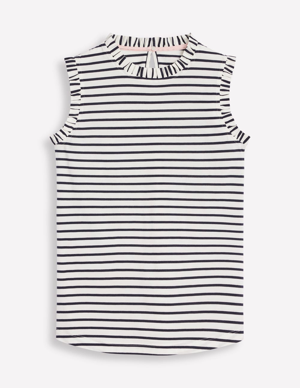 Supersoft Frill Detail Vest-Ivory, Navy Stripe