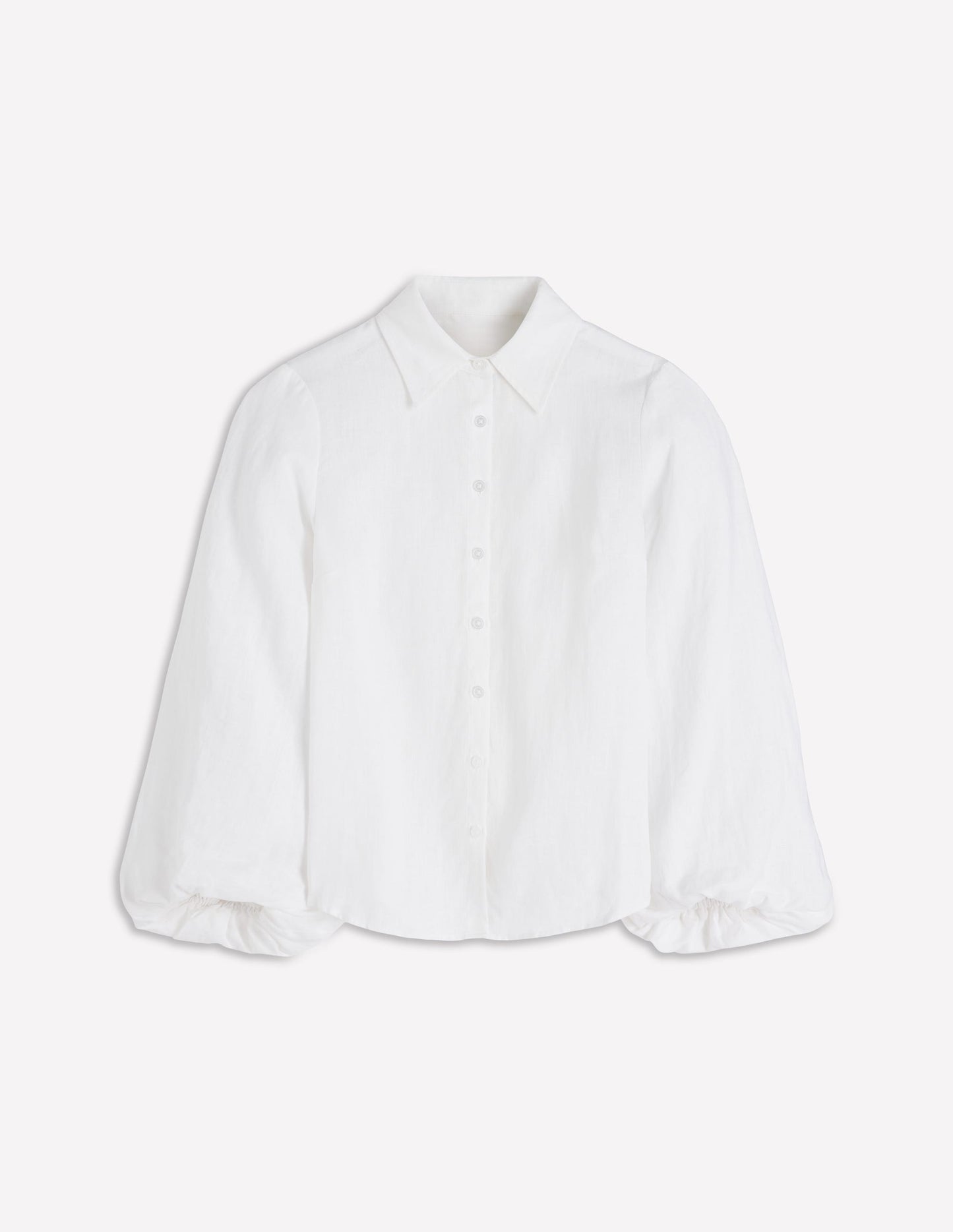 Puff Sleeve Linen Shirt-White