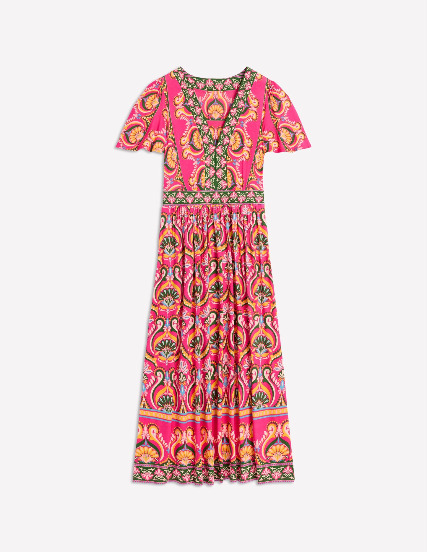 Ellie Flutter Maxi Tea Dress-Pink Peony, Ornamental Floral