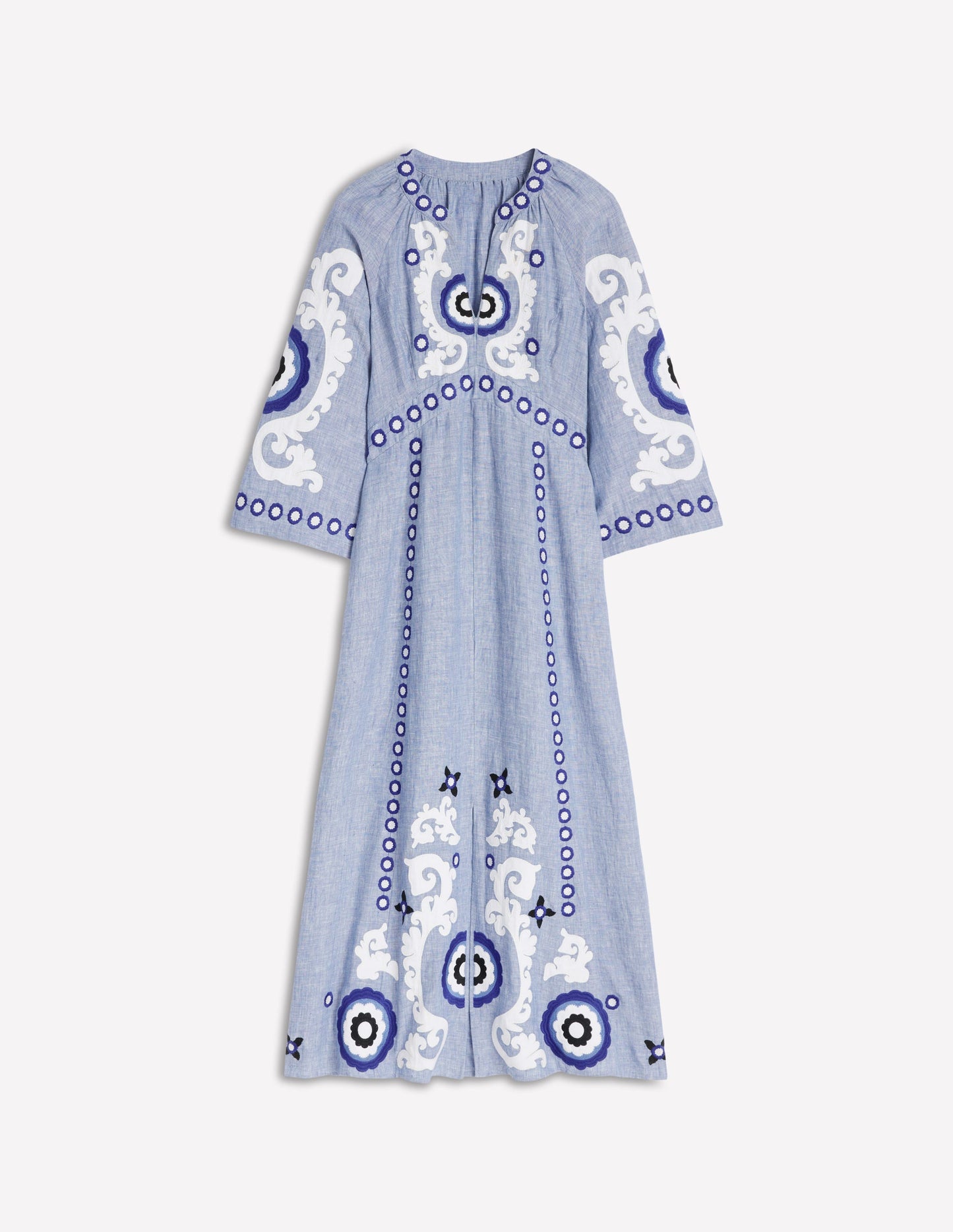 Una Linen Embroidered Dress-Chambray