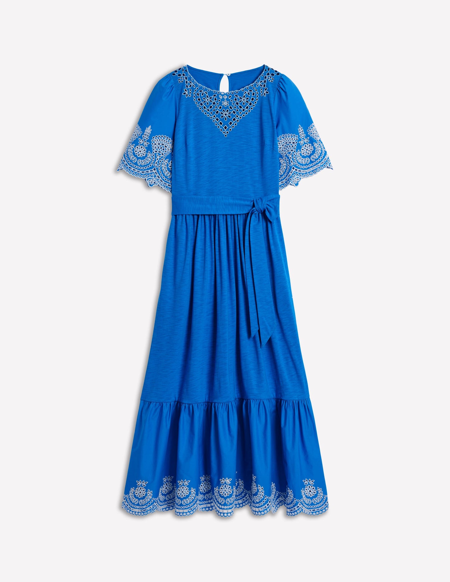 Isabel Broderie Mix maxi Dress-Cerulean Blue
