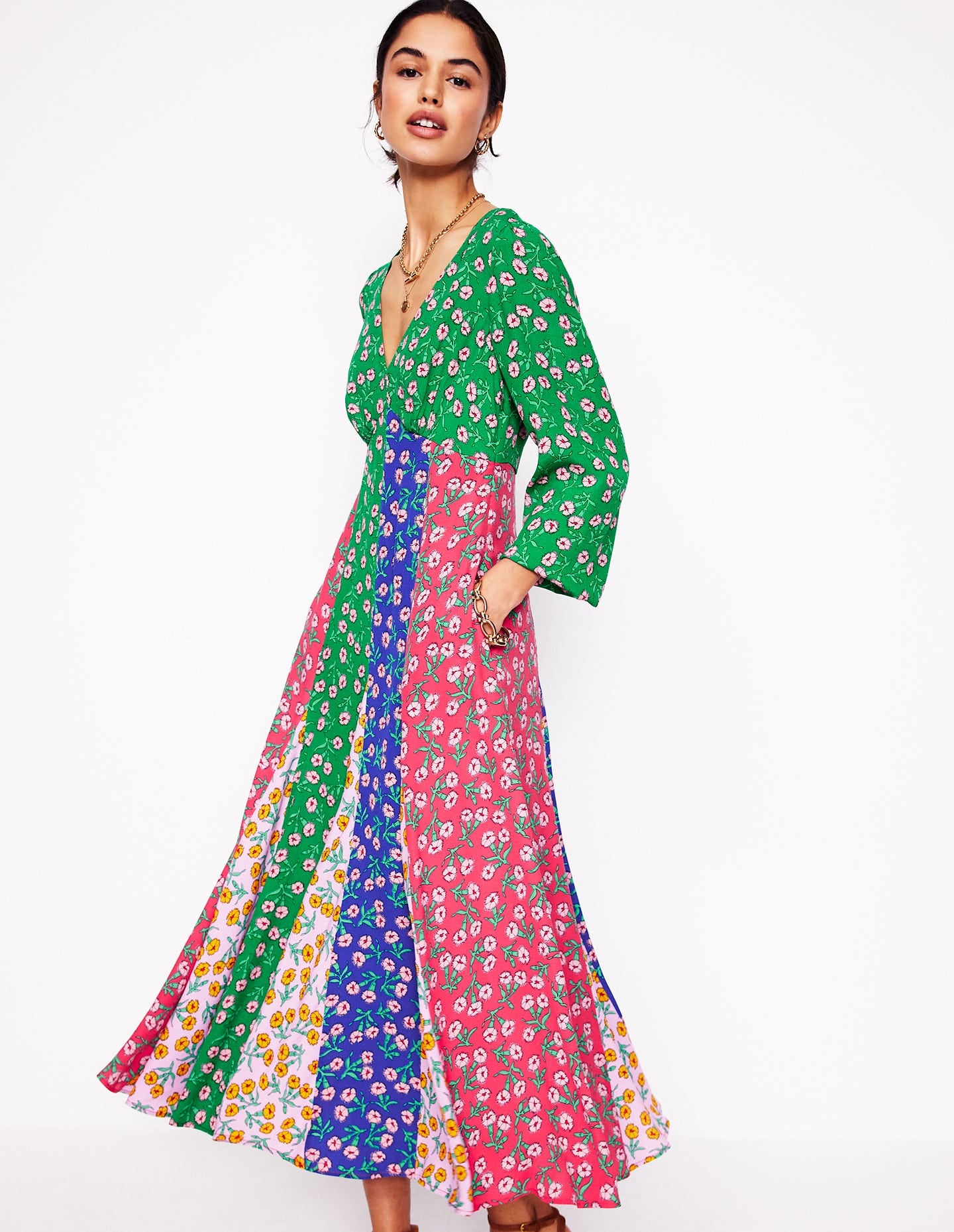 Lisa Long Sleeve Tea Dress-Hotched, Carnation Sprig | Boden UK Lisa Long Sleeve Tea Dress-Hotched, Carnation Sprig | Boden UK