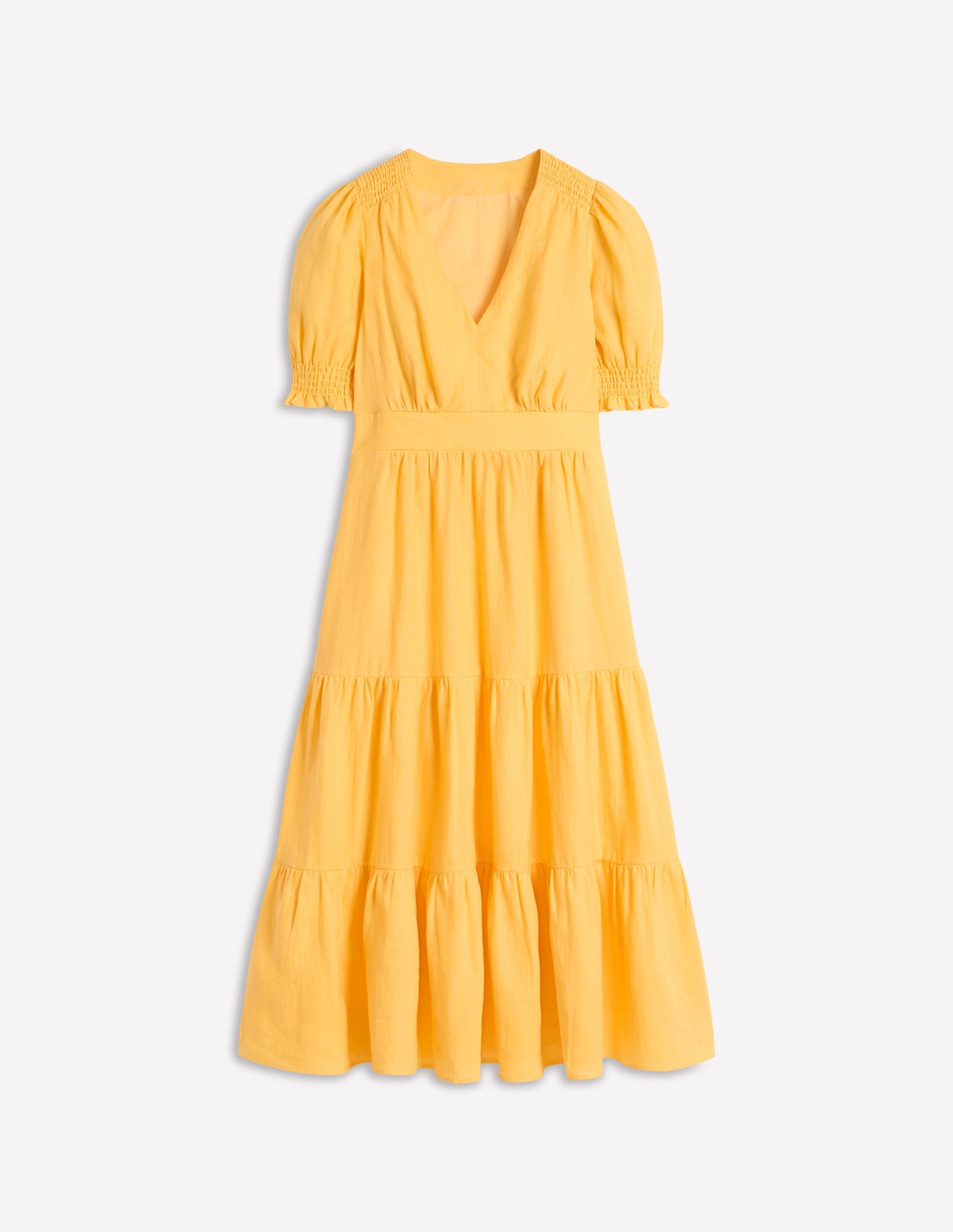 Anna Linen Tiered Midi Dress-Buttermilk Yellow