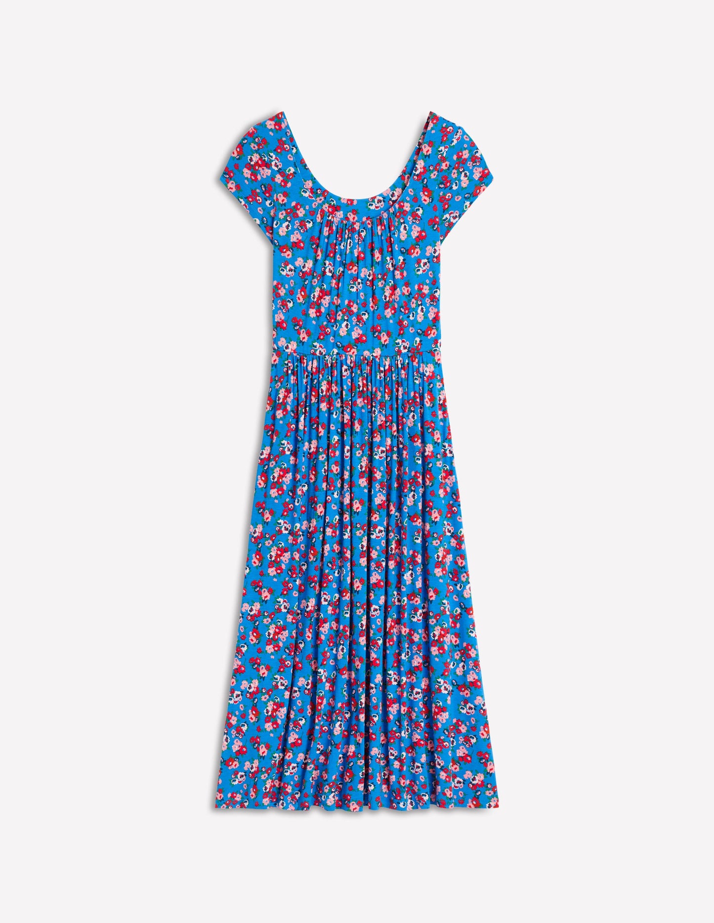 Samantha Scoop Jersey Dress-Cerulean Blue, Painterly Posy