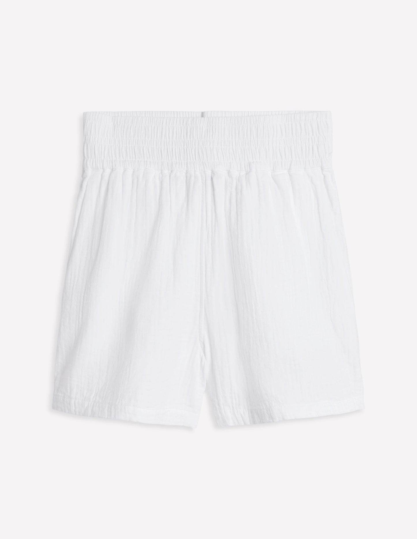 Smocked Double Cloth Shorts-White