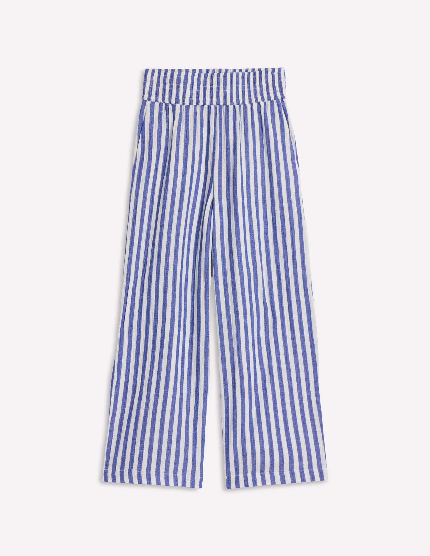 Cropped Double Cloth Trousers-Bright Blue Stripe