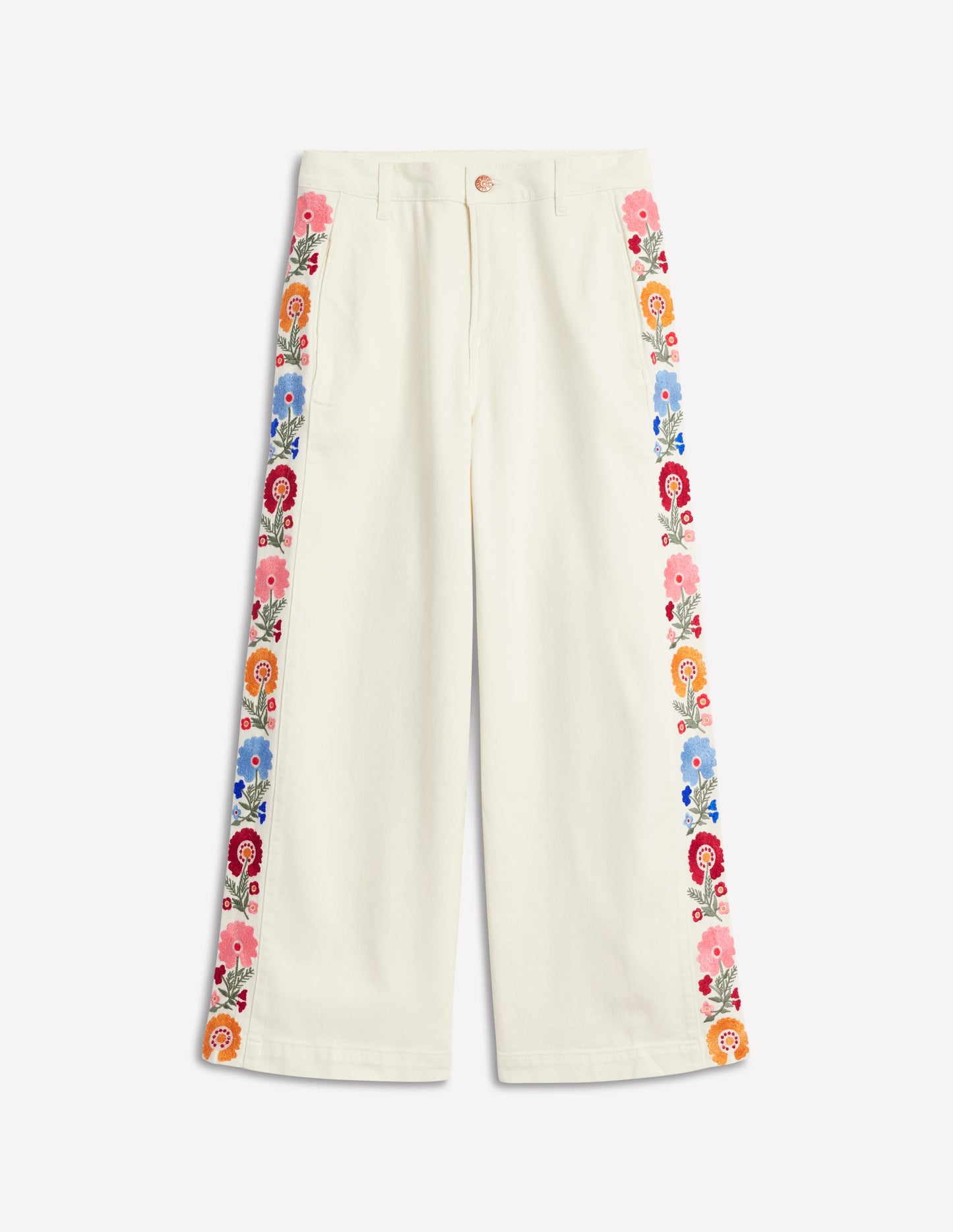 Cropped Embroidered Jeans-Ivory Embroidery