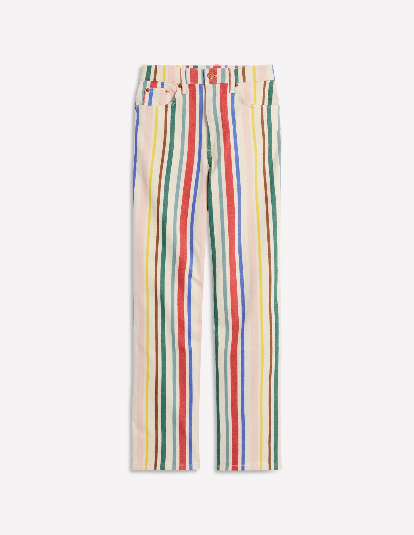 High Rise Stripe Crop Jeans-Green and Pink Rainbow Stripe