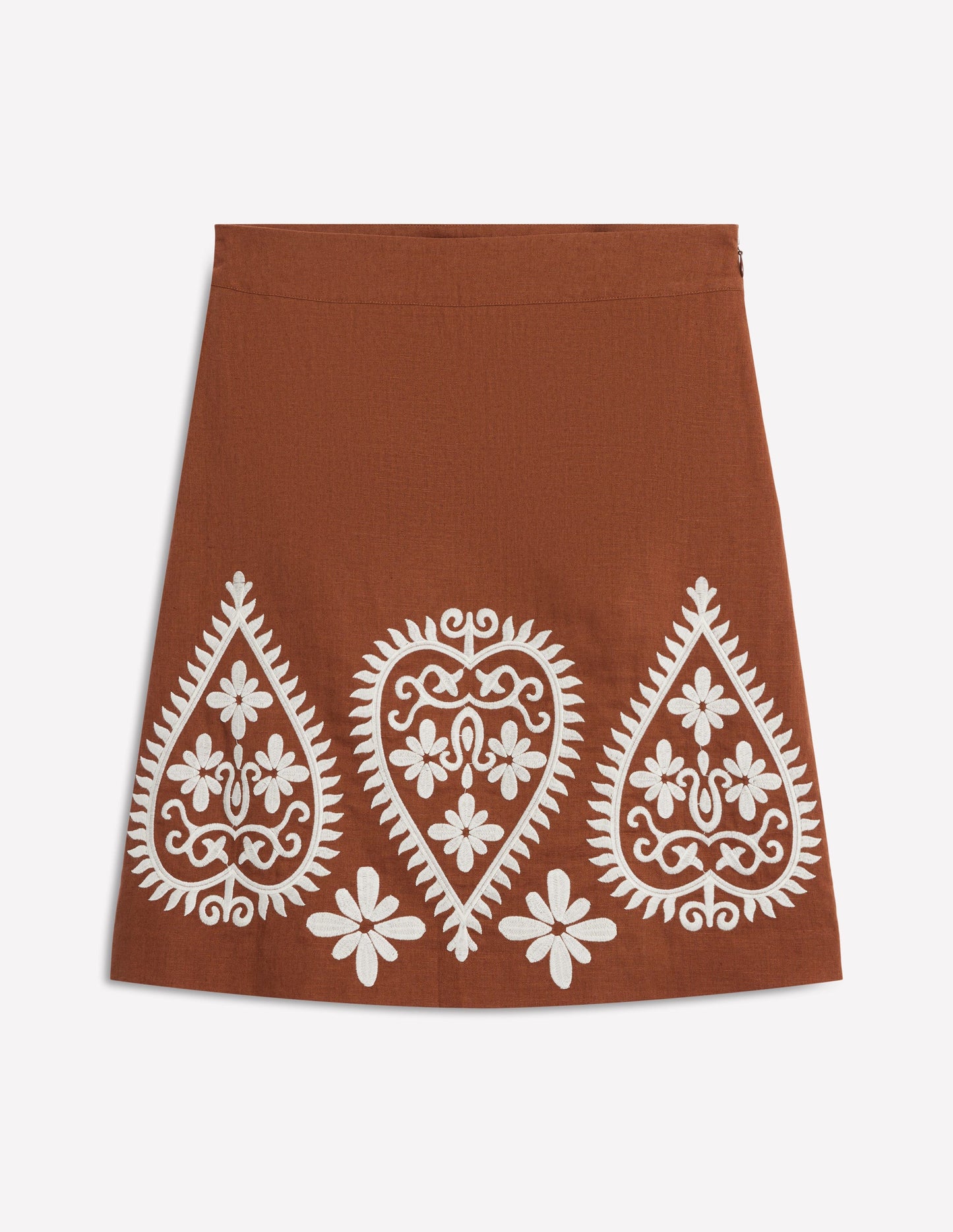 Embroidered Linen Skirt-Russet