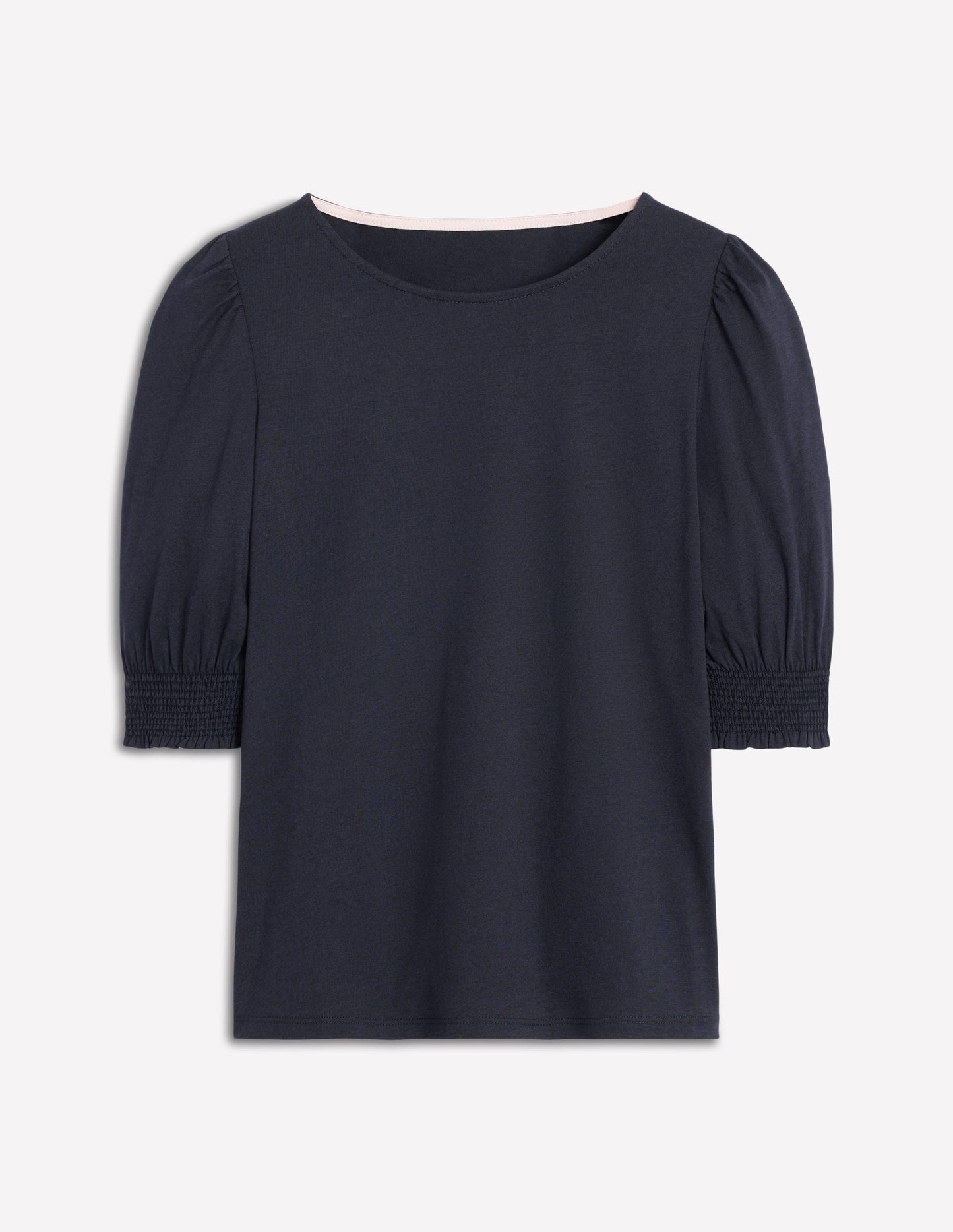 Short Sleeve Smocked Cuff Top-Navy