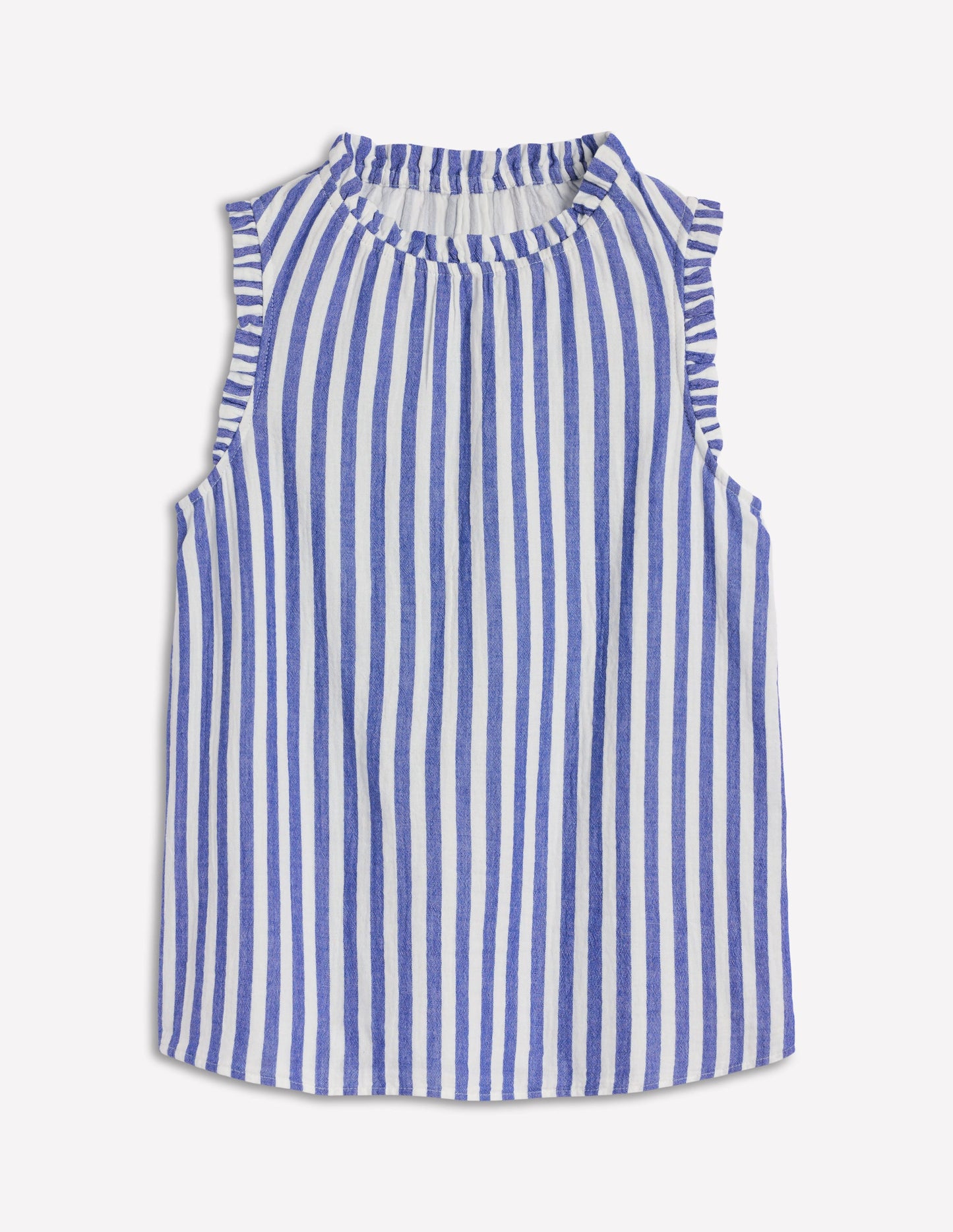 Sophie Ruffle Double Cloth Top-Bright Blue Stripe