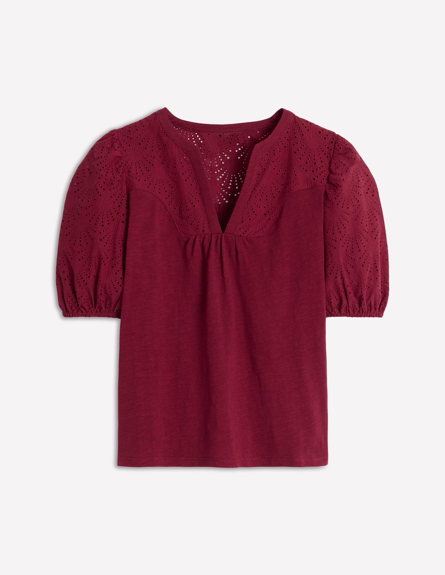 Dolly Broderie Top-Garnet Red