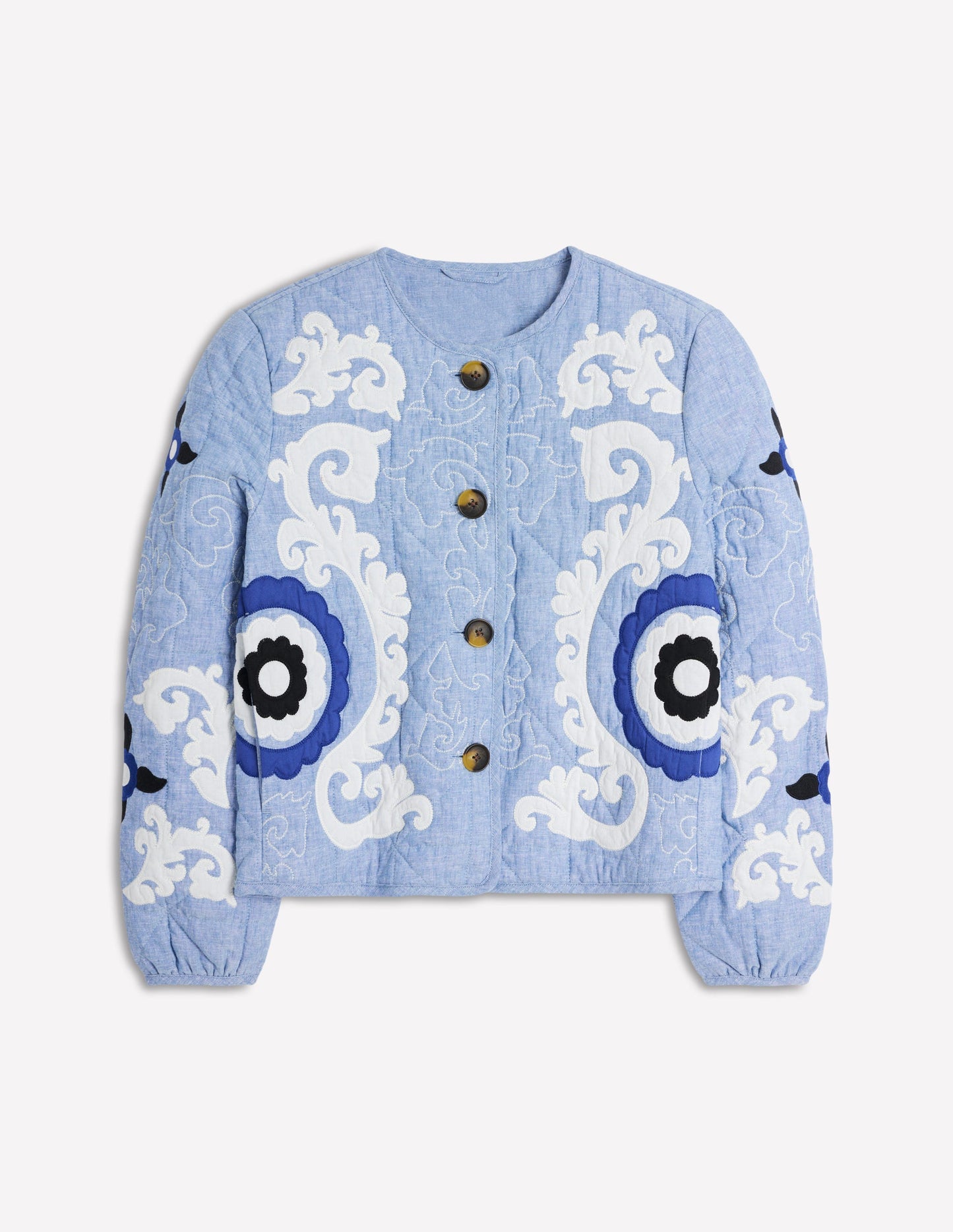 Chelsea Embroidered Jacket-Grey Blue Chambray