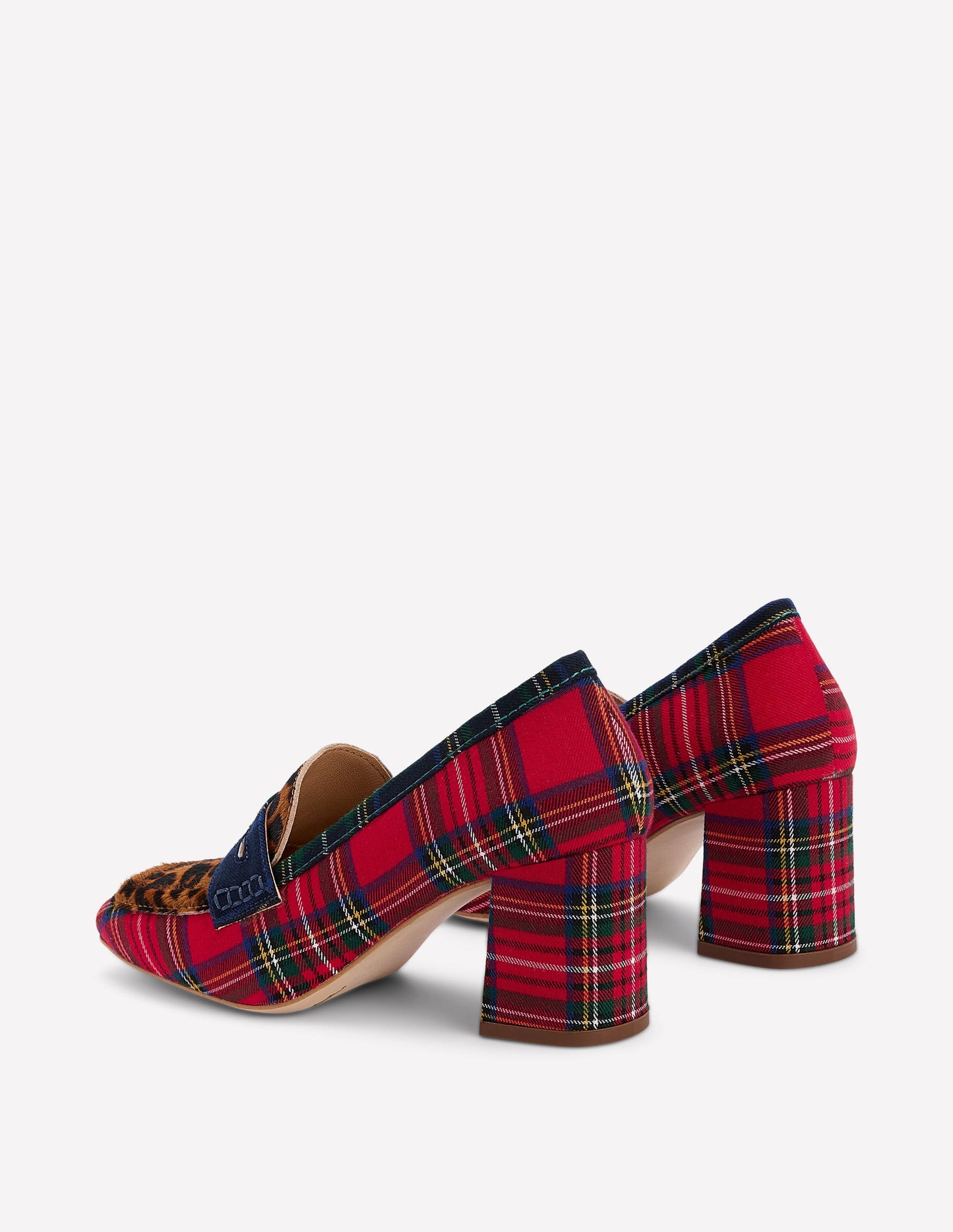Sol Block Heeled Penny Loafers-Tartan Check