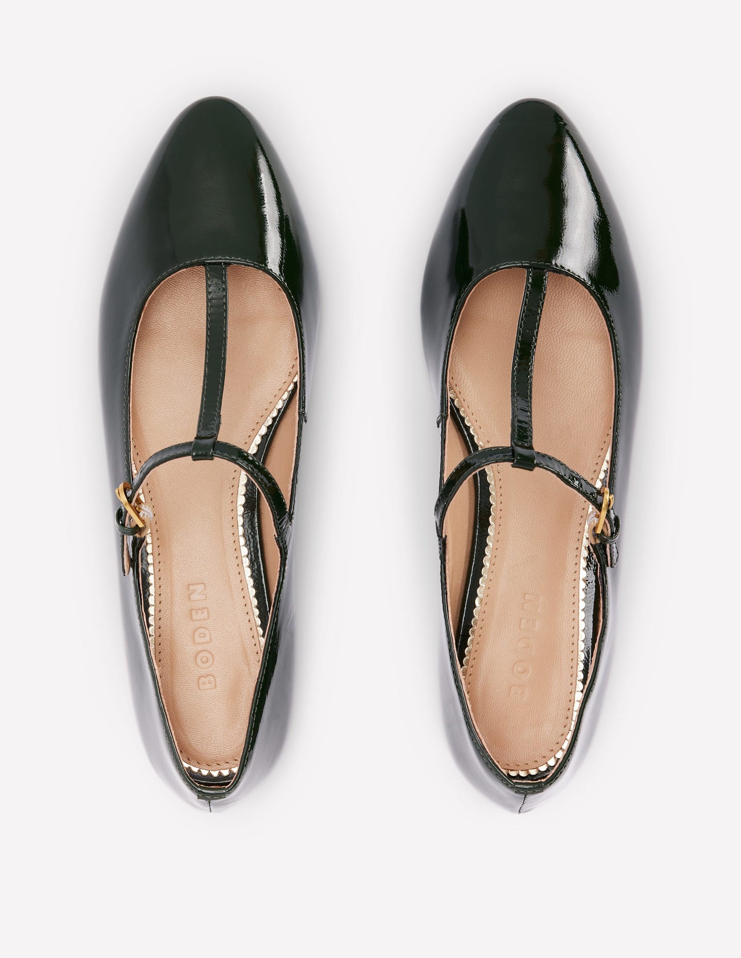 Round Toe T-Bar Flats-Green Patent