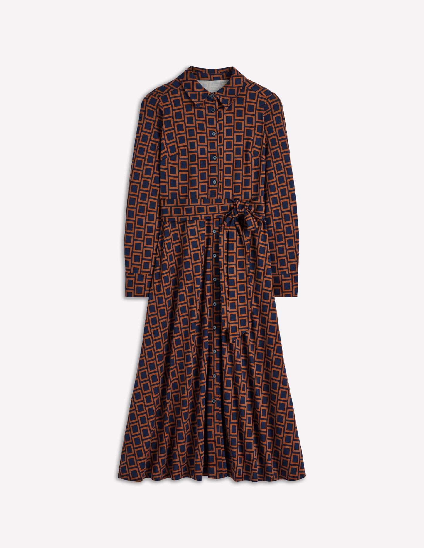 Marcia Jersey Shirt Dress-French Navy, Square Geometric