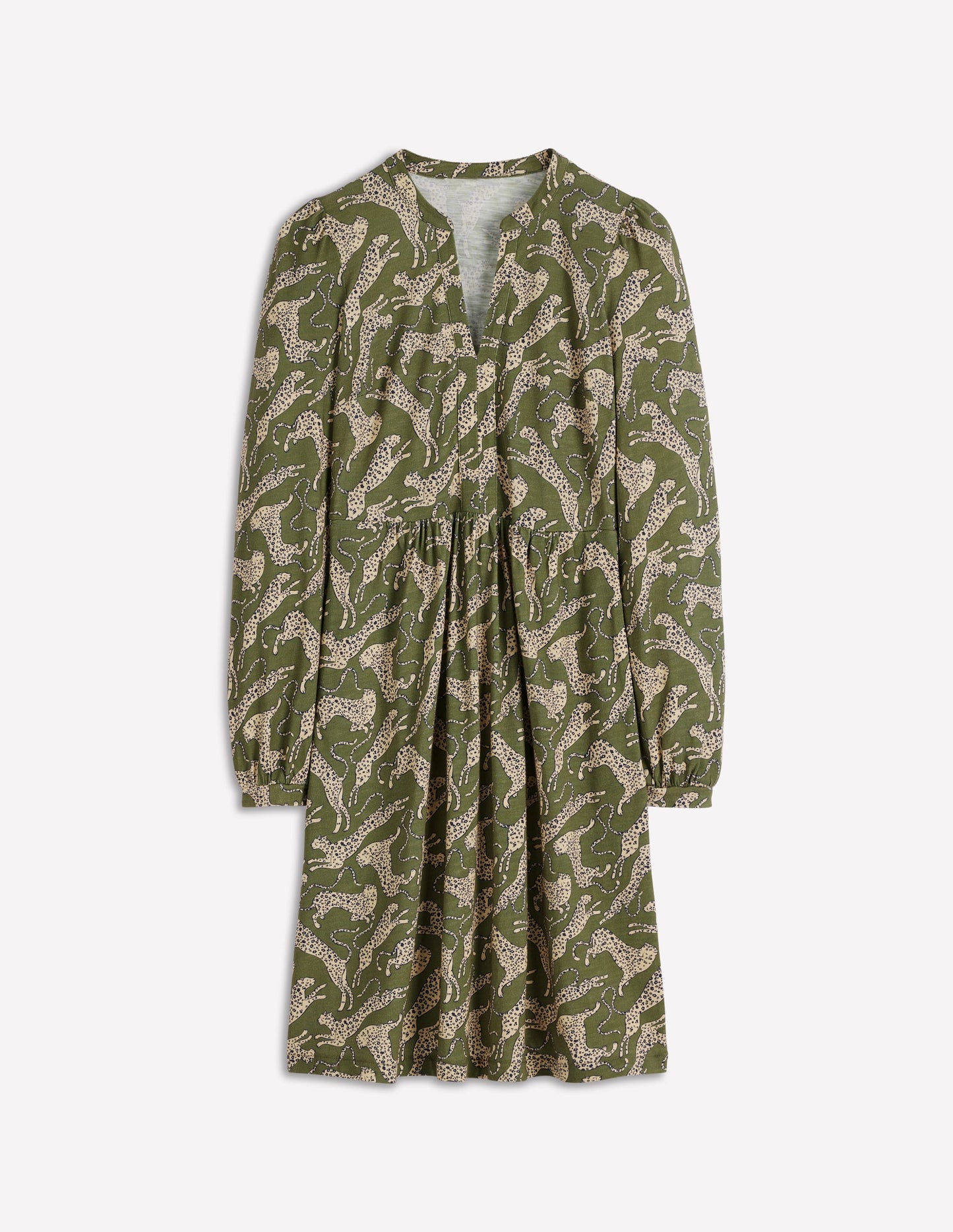 Naomi Relaxed Jersey Dress-Woodland Green, Leopard