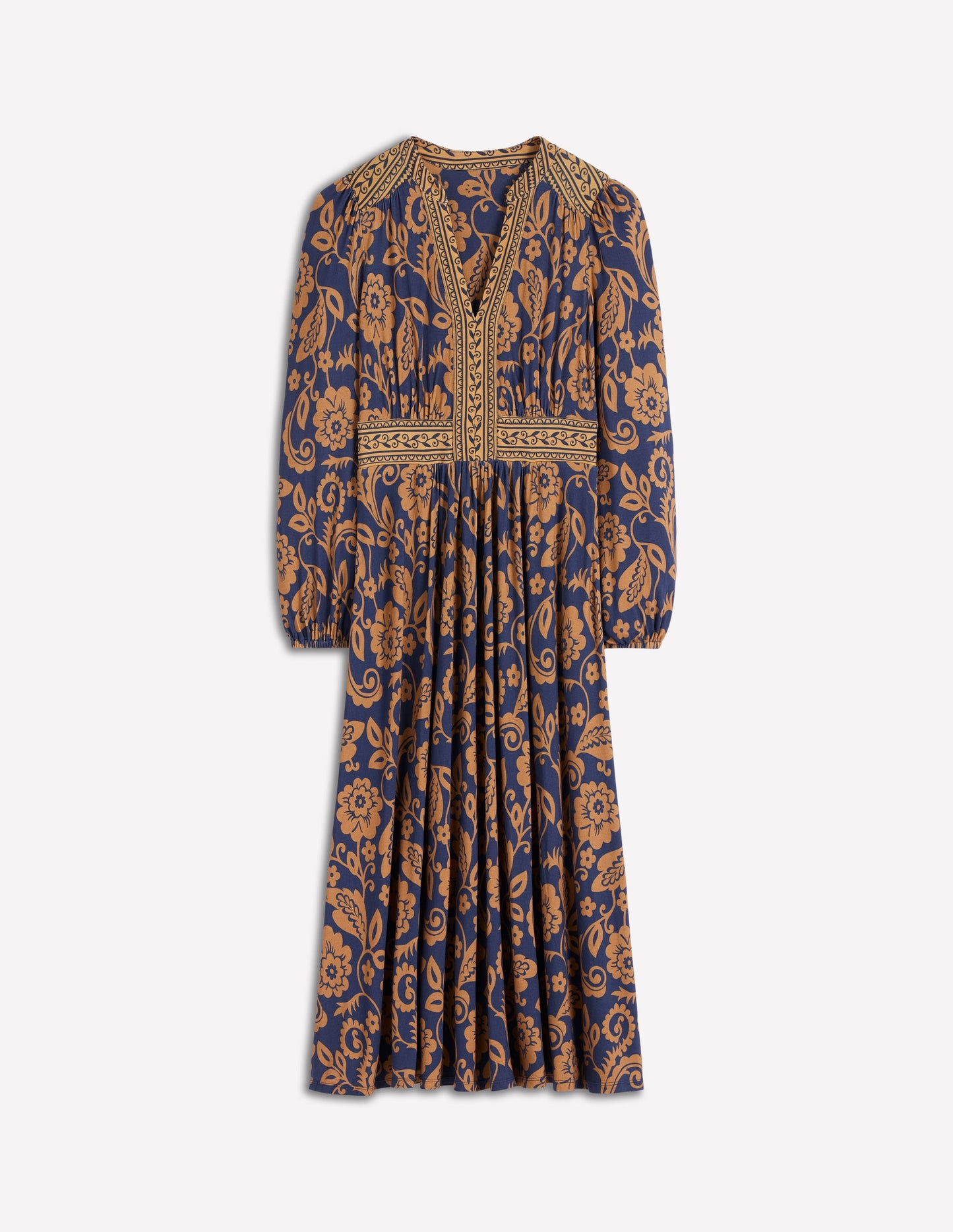 Lily Long Sleeve Midi Dress-French Navy, Ornate Flora