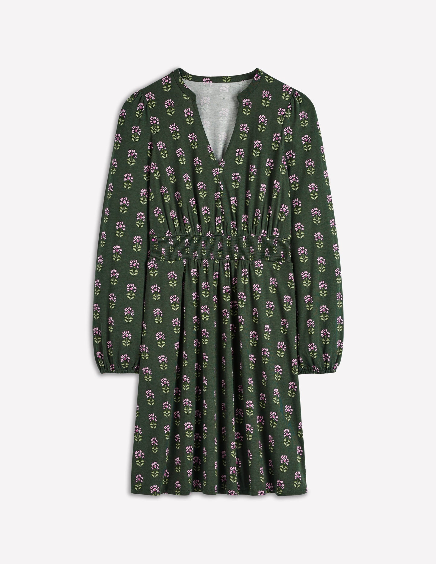 Sarah Short Jersey Dress-Winter Moss, Woodblock Floral