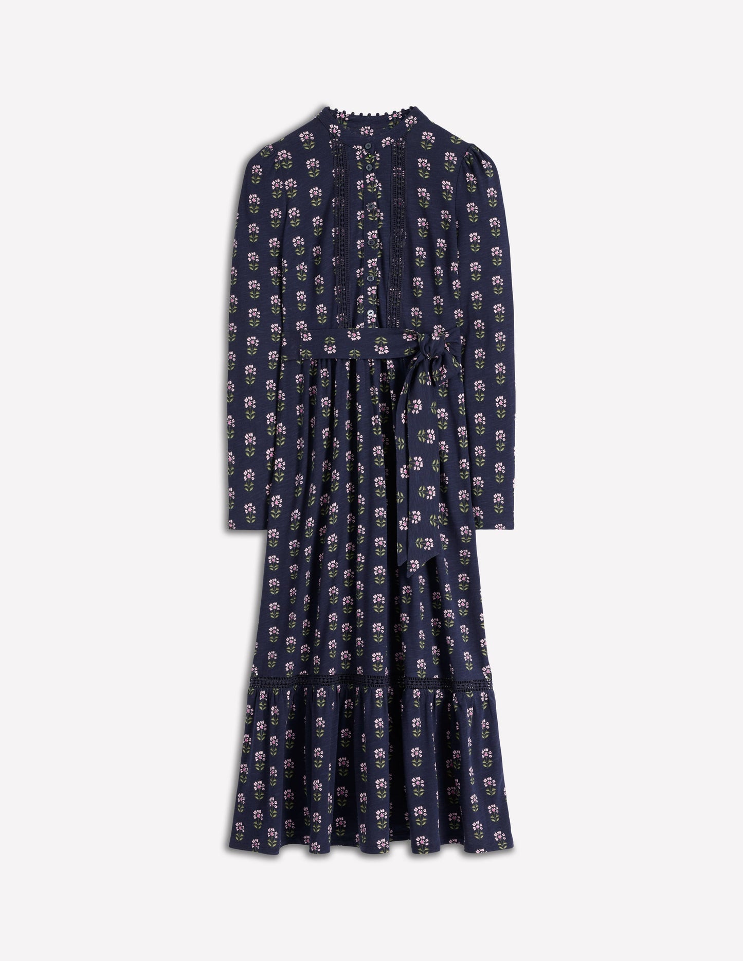 Edwina Jersey Shirt Dress-French Navy, Woodblock Flower