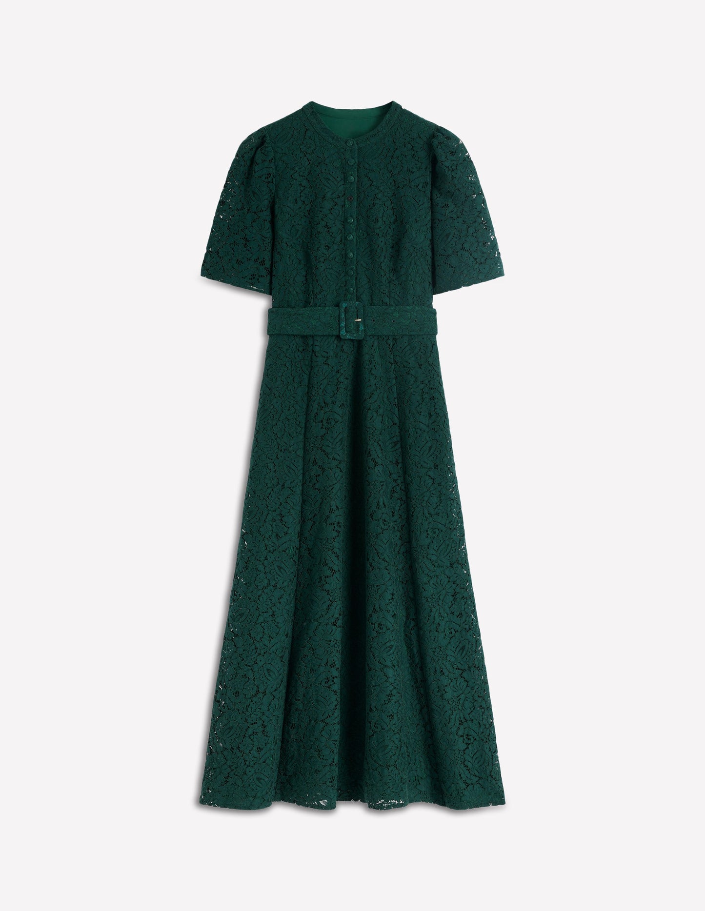Kate Puff Sleeve Lace Dress-Dark Green