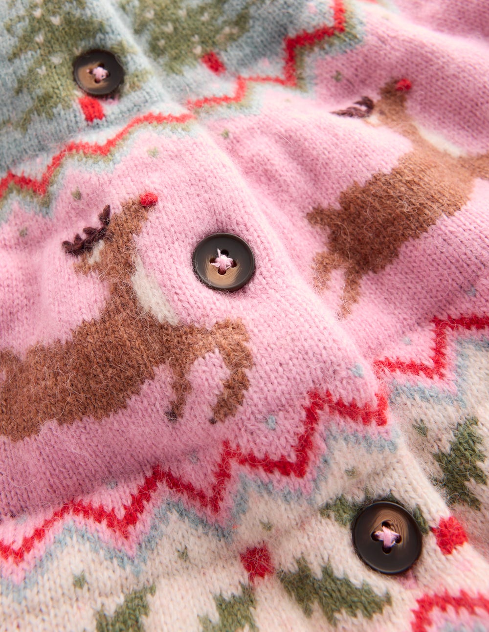 Edie Fair Isle Cardigan-Pink, Reindeer