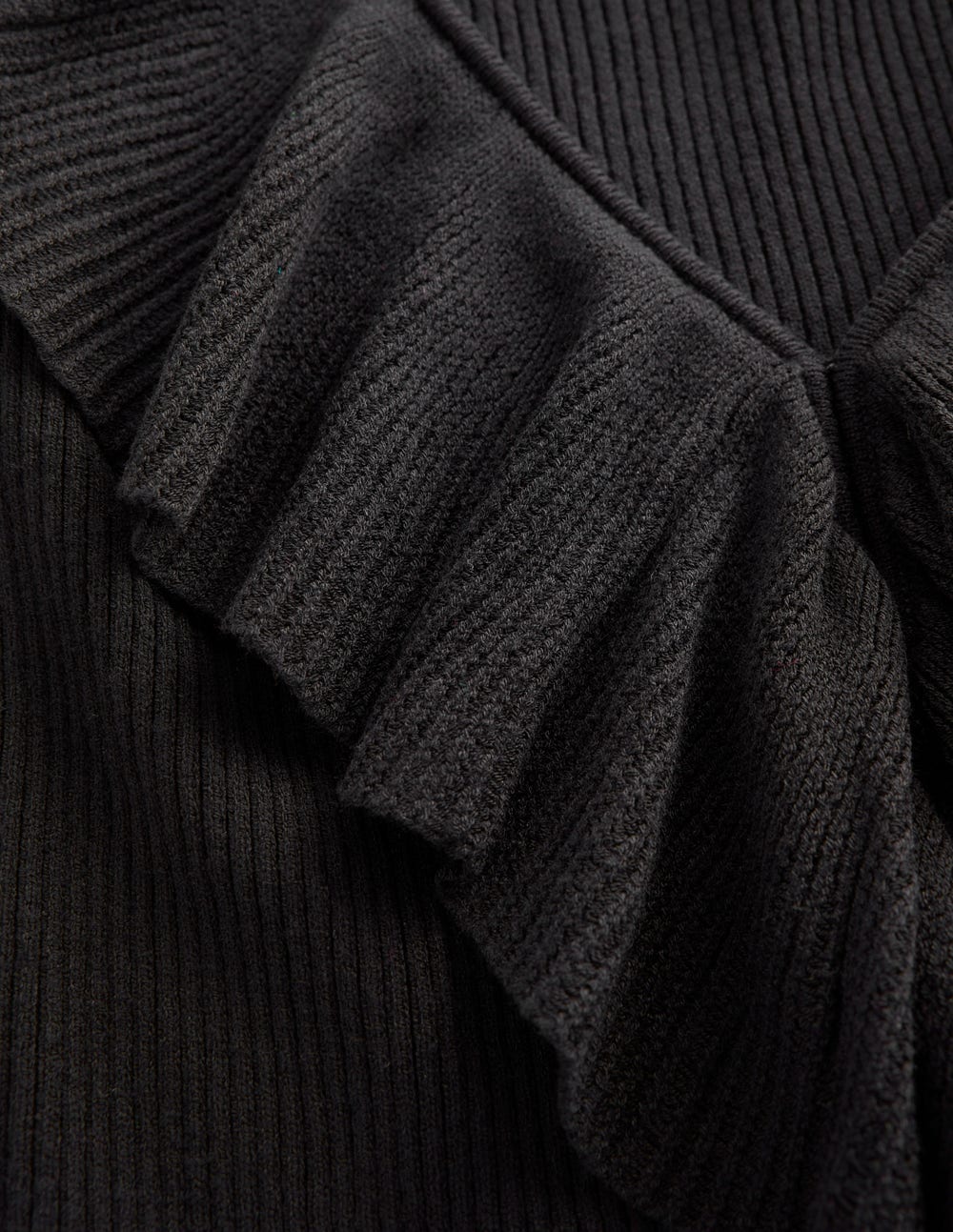 Ruffled Rib Henley Jumper-Black