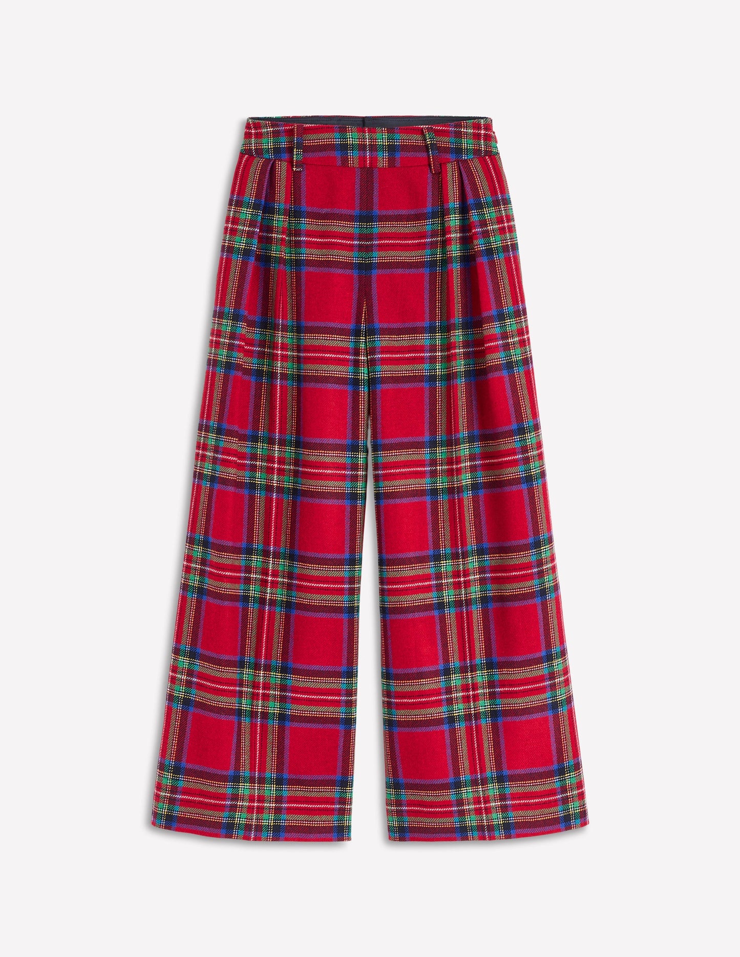 Pleated Wool Culottes-Red, Blue and Green Check